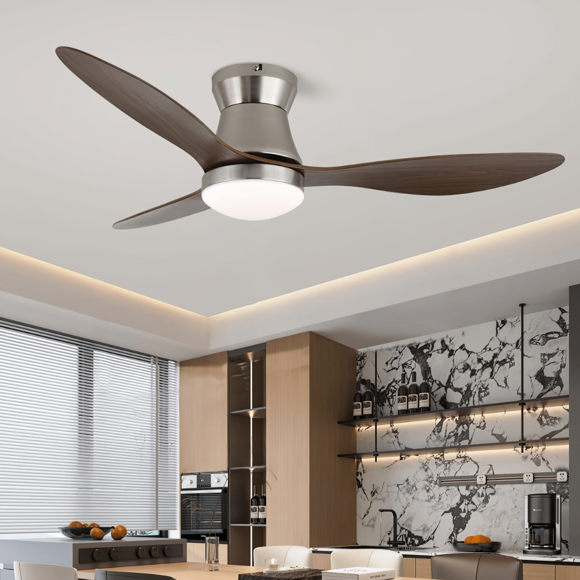 Plafonnier Ventilateur Zerath en Bois Moderne, vue en angle