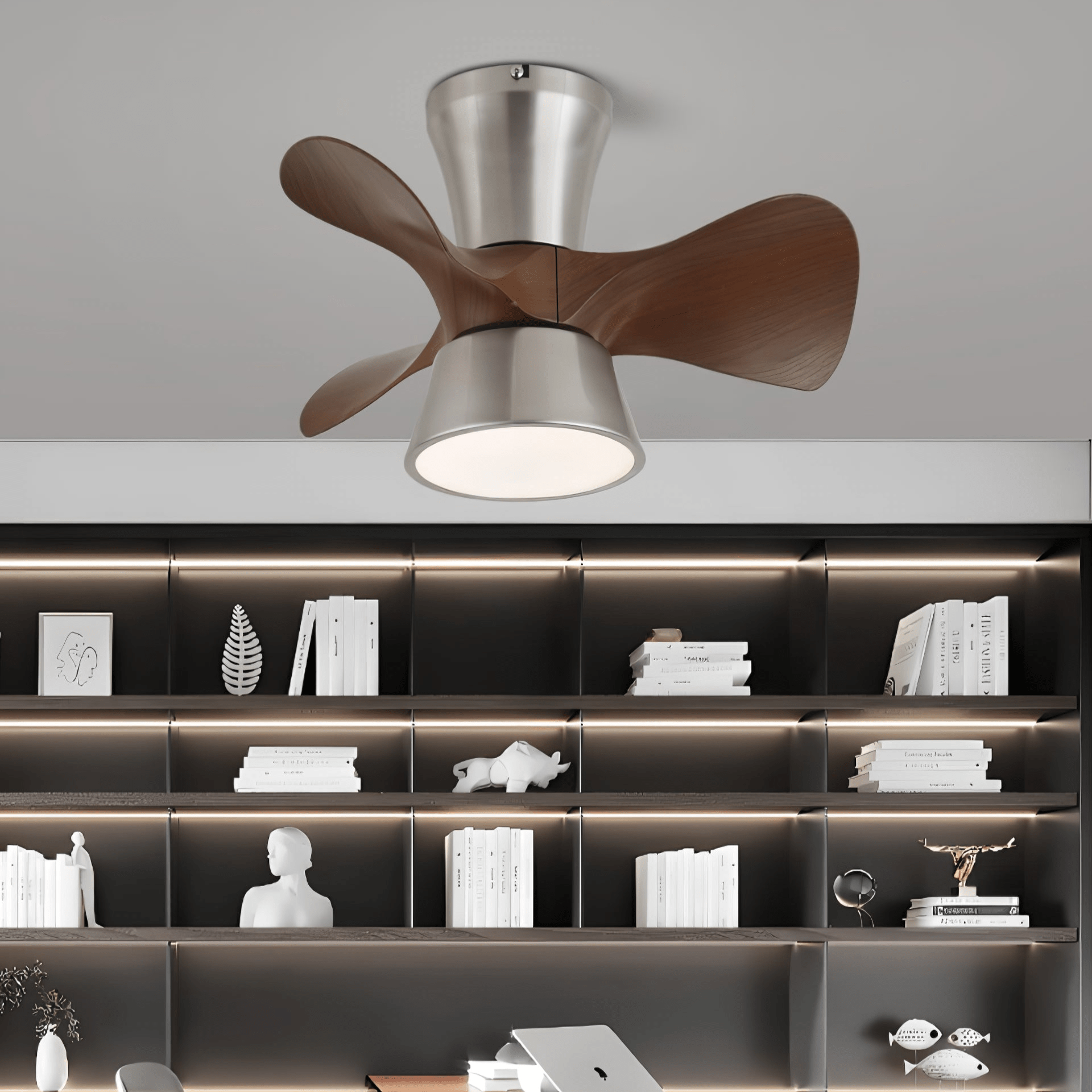 Plafonnier Ventilateur Nera en Bois Moderne, vue en angle