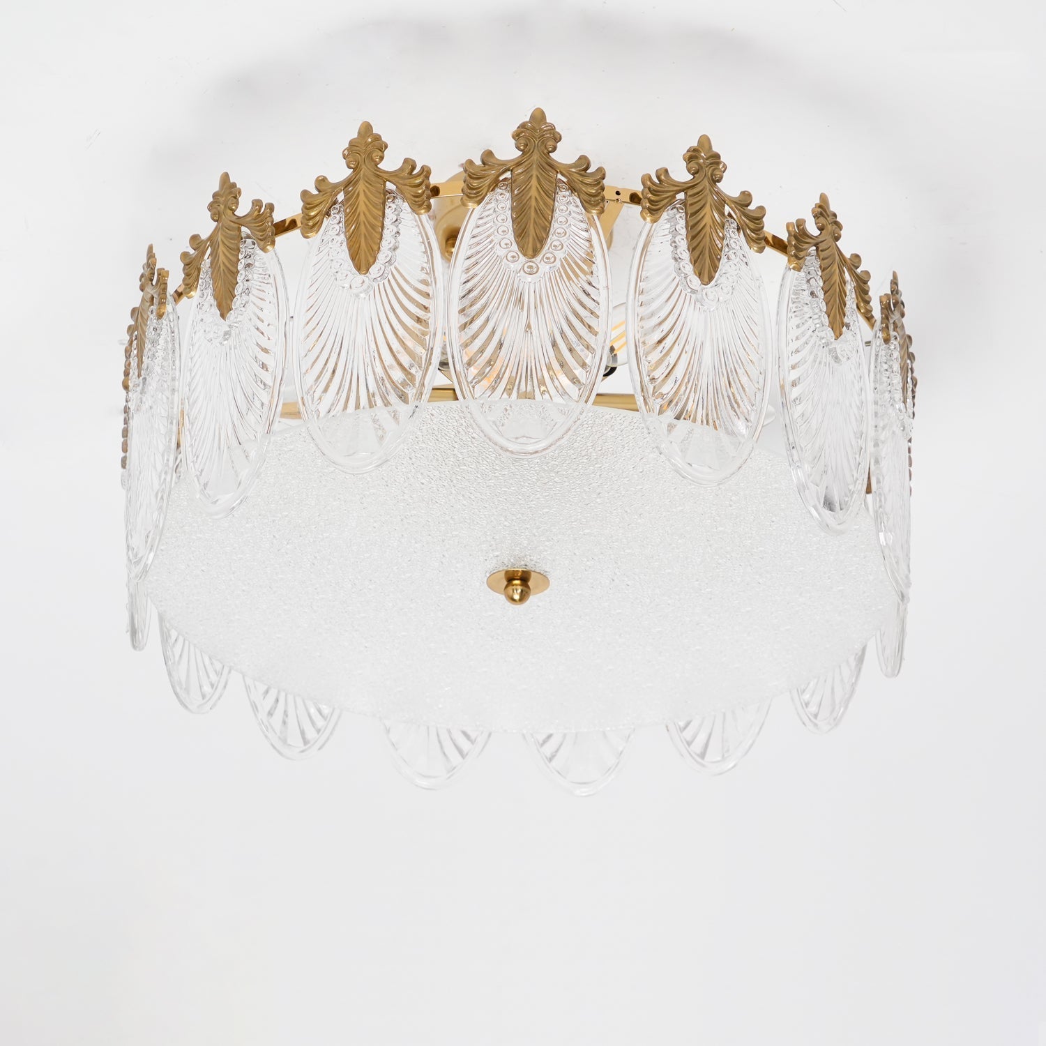 Lustra Chandelier en Verre Pétales avec Cadre Doré Rond - Neutralighting
