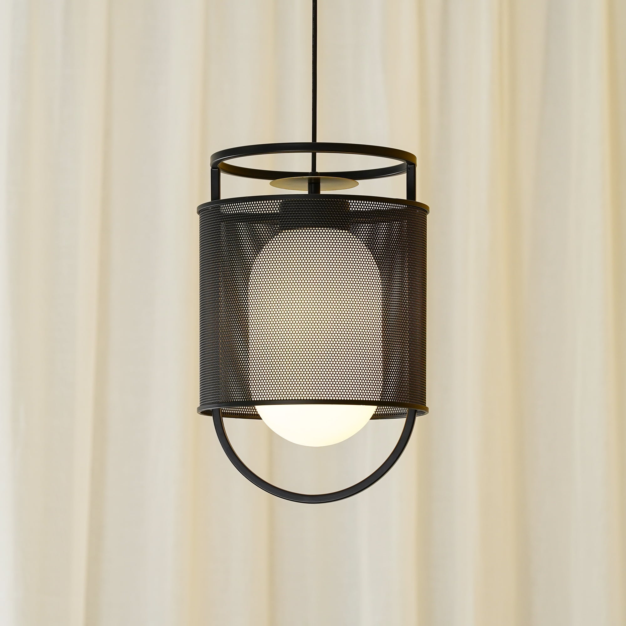 Solara Pendant Lamp Mesh Cylinder Brass Accent Industrial - Letslighting
