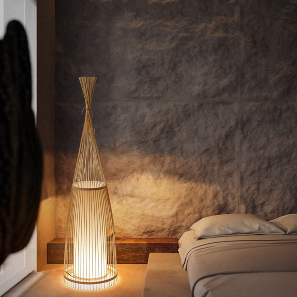 Muto Lampadaire Design Naturel Bois Rotin, Salon/Chambre - Neutralighting