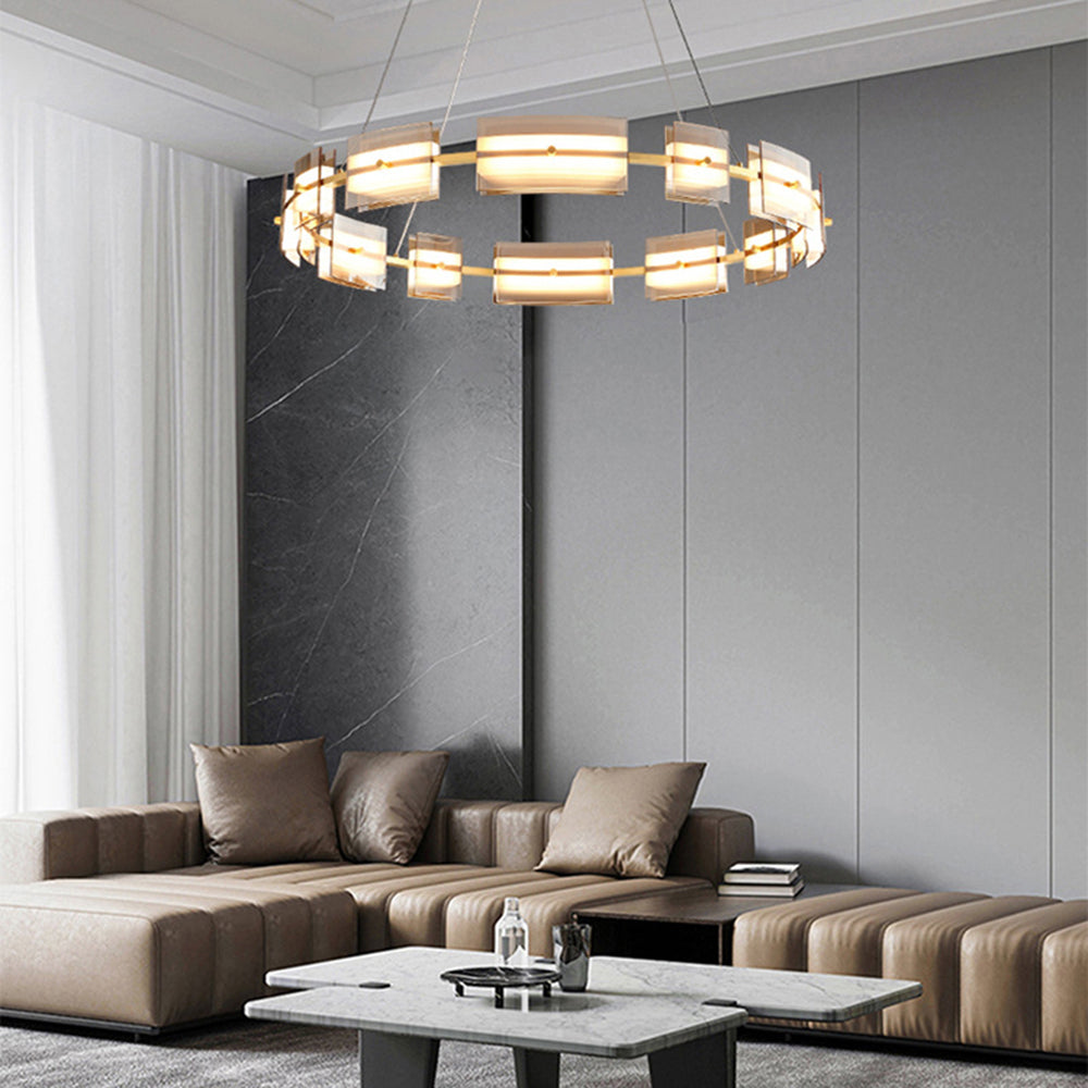 Arisha Suspension Anneau Simple, Cuivre/Verre, Noir/Or, Salon/Chambre - Neutralighting