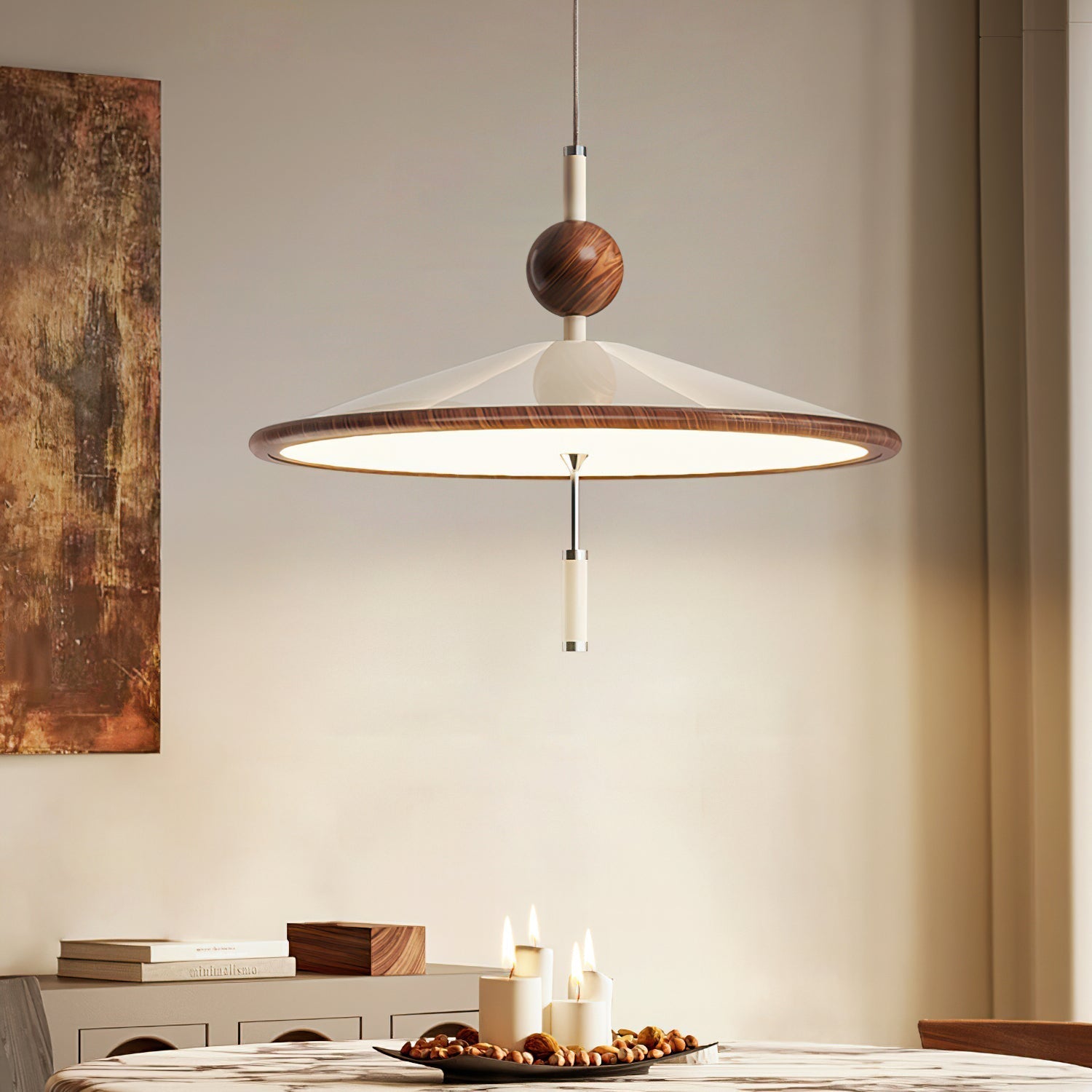 Devon Pendant Lamp Wide-Brim Wood-Trim Minimalist - Letslighting