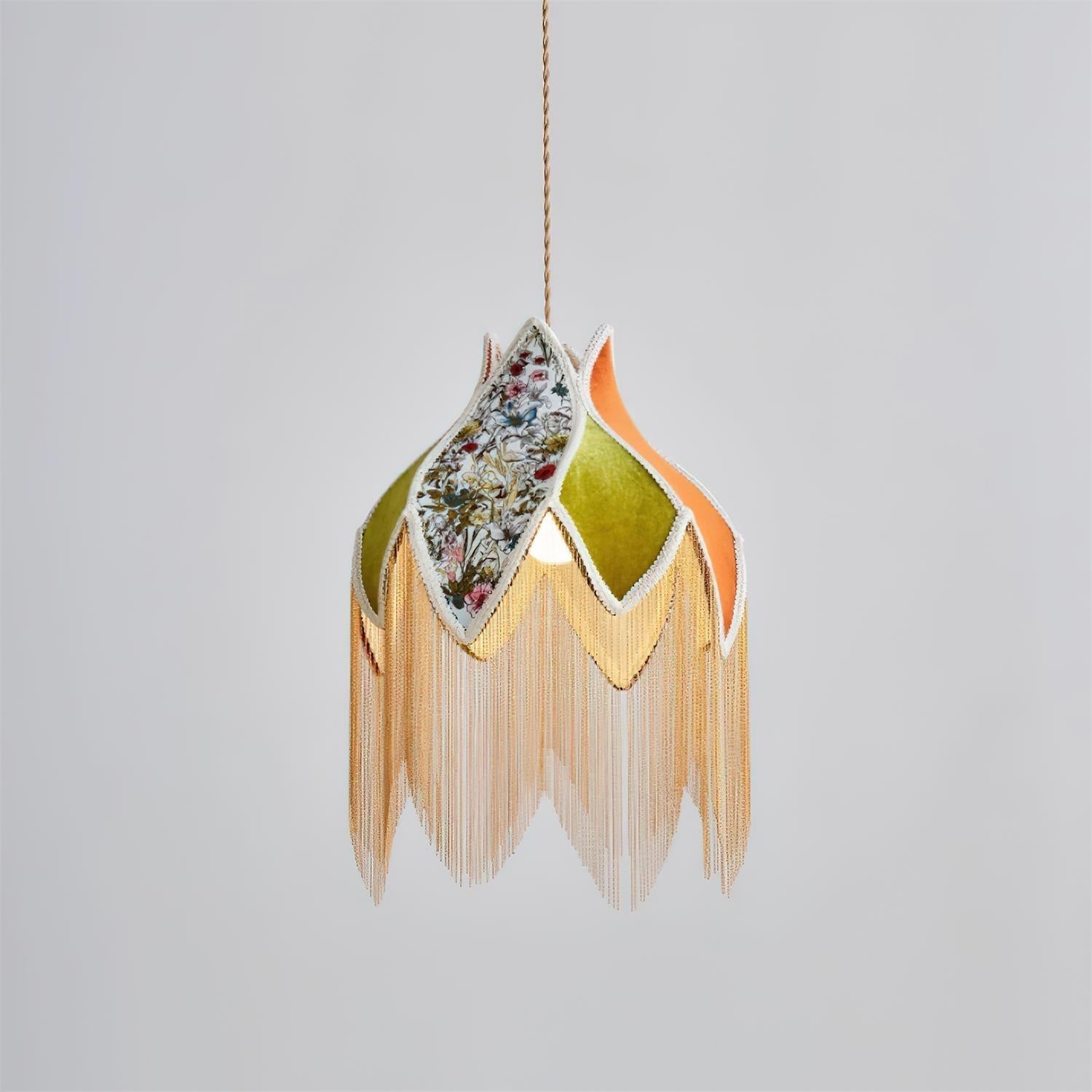 Lampe Suspension Abat-jour en Tissu Pétale Floral Franges Style Bohème - Neutralighting
