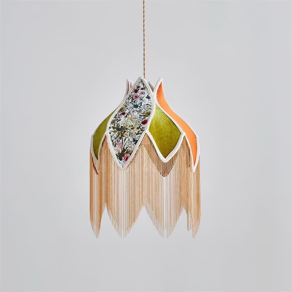 Lampe Suspension Abat-jour en Tissu Pétale Floral Franges Style Bohème - Neutralighting