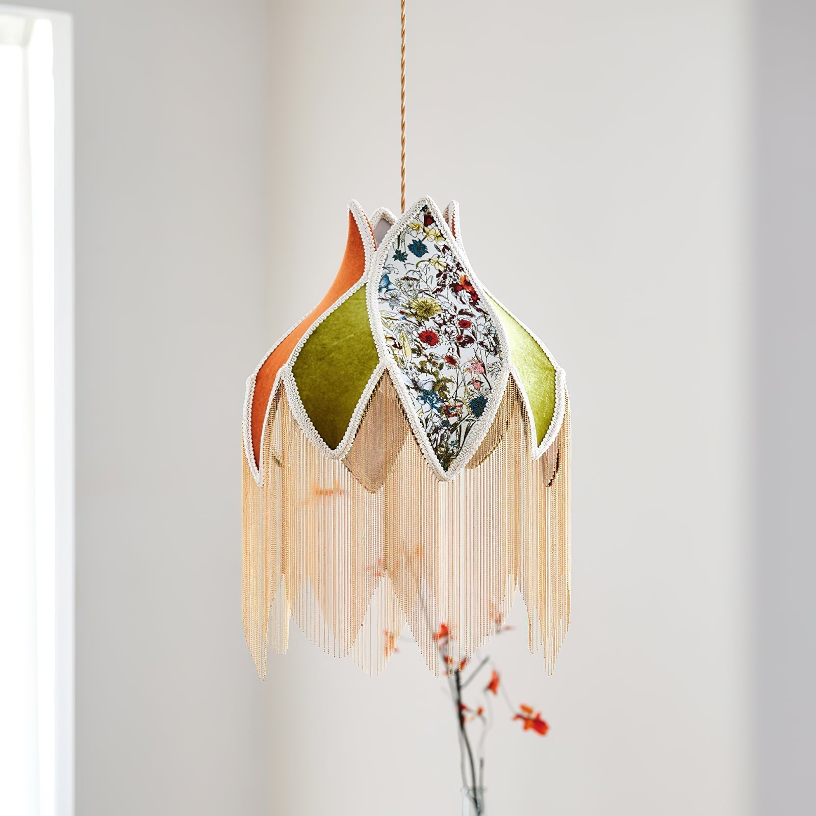 Lampe Suspension Abat-jour en Tissu Pétale Floral Franges Style Bohème - Neutralighting