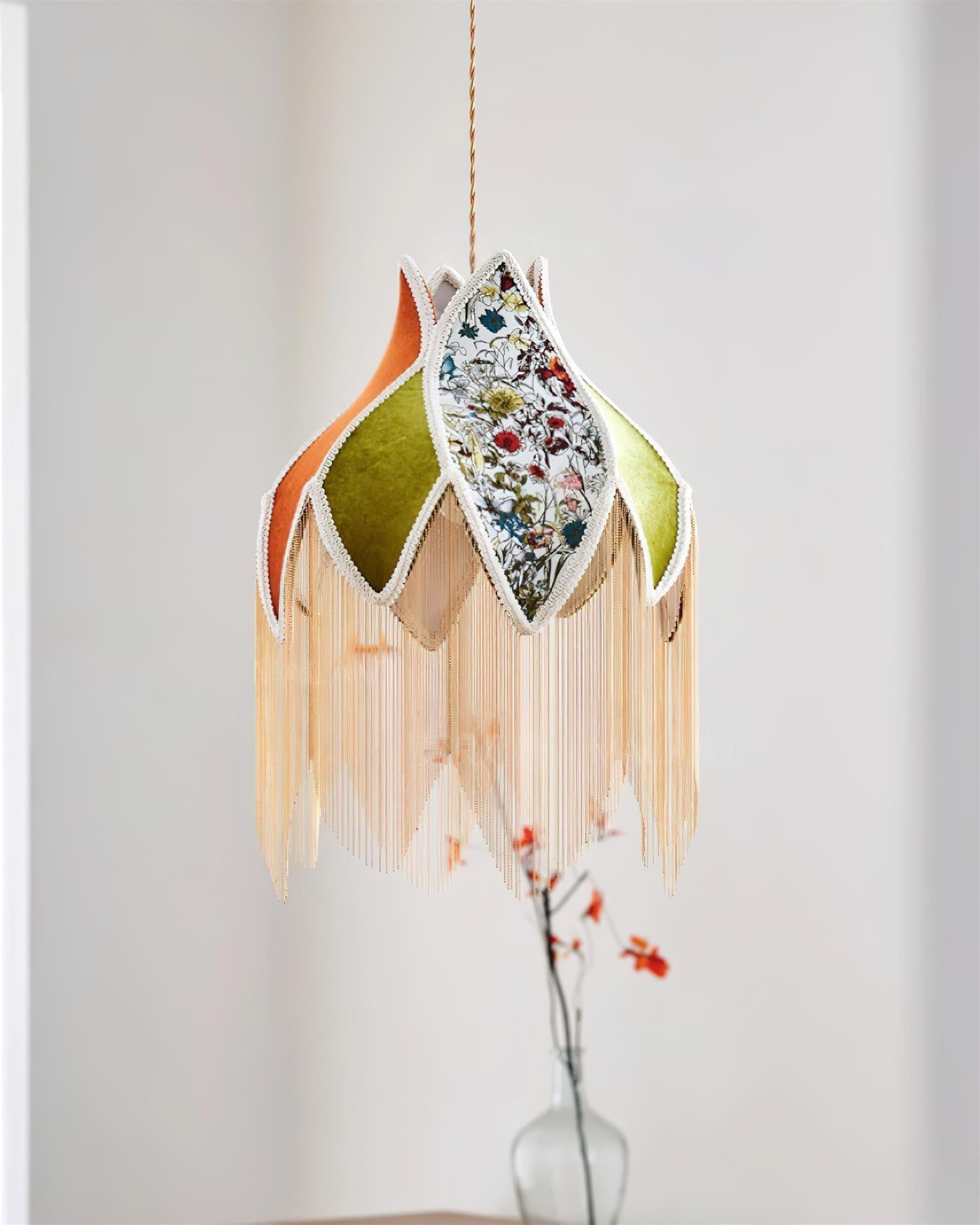 Lampe Suspension Abat-jour en Tissu Pétale Floral Franges Style Bohème - Neutralighting
