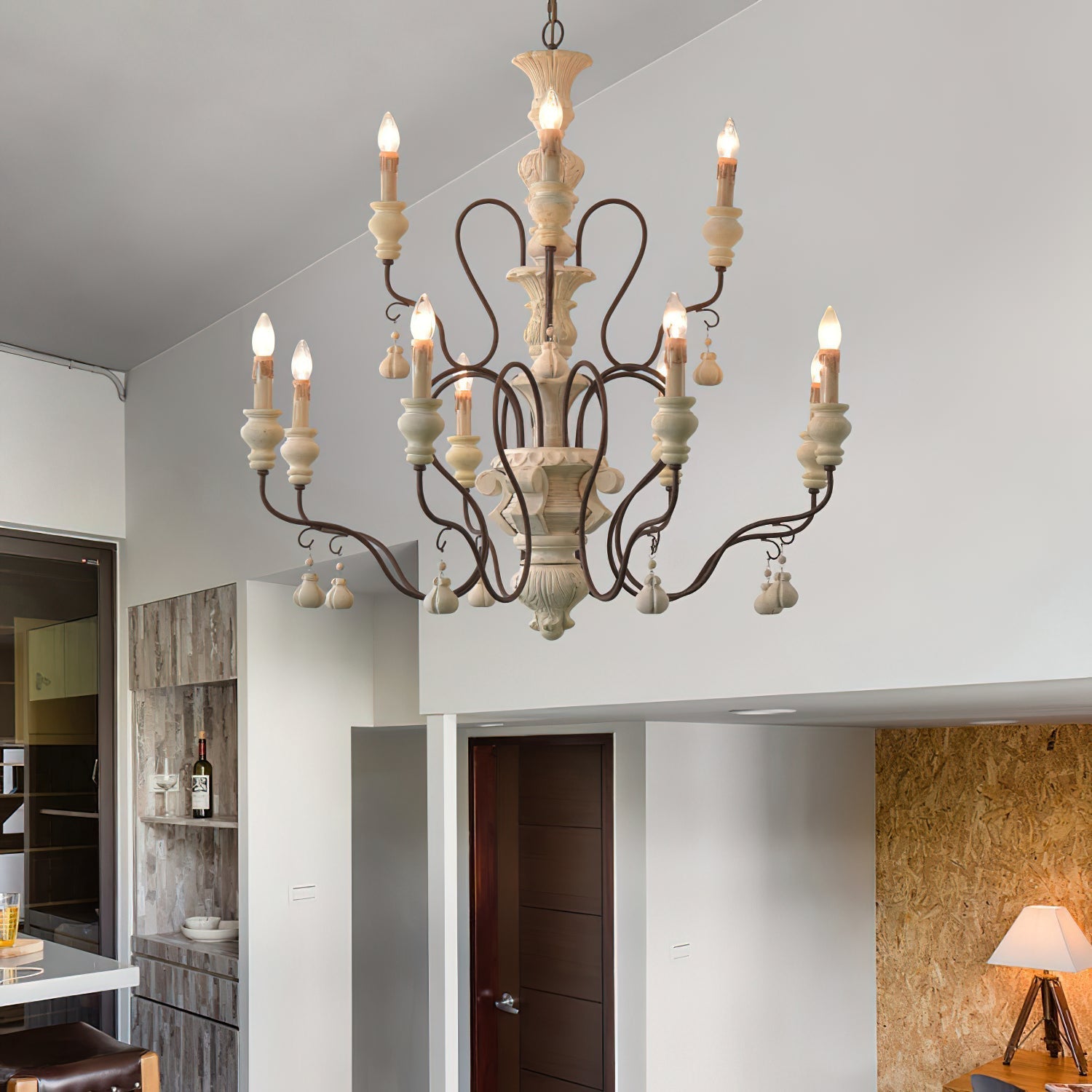 Quartz Chandelier Bois Métal Luxe Campagne Salon - Neutralighting