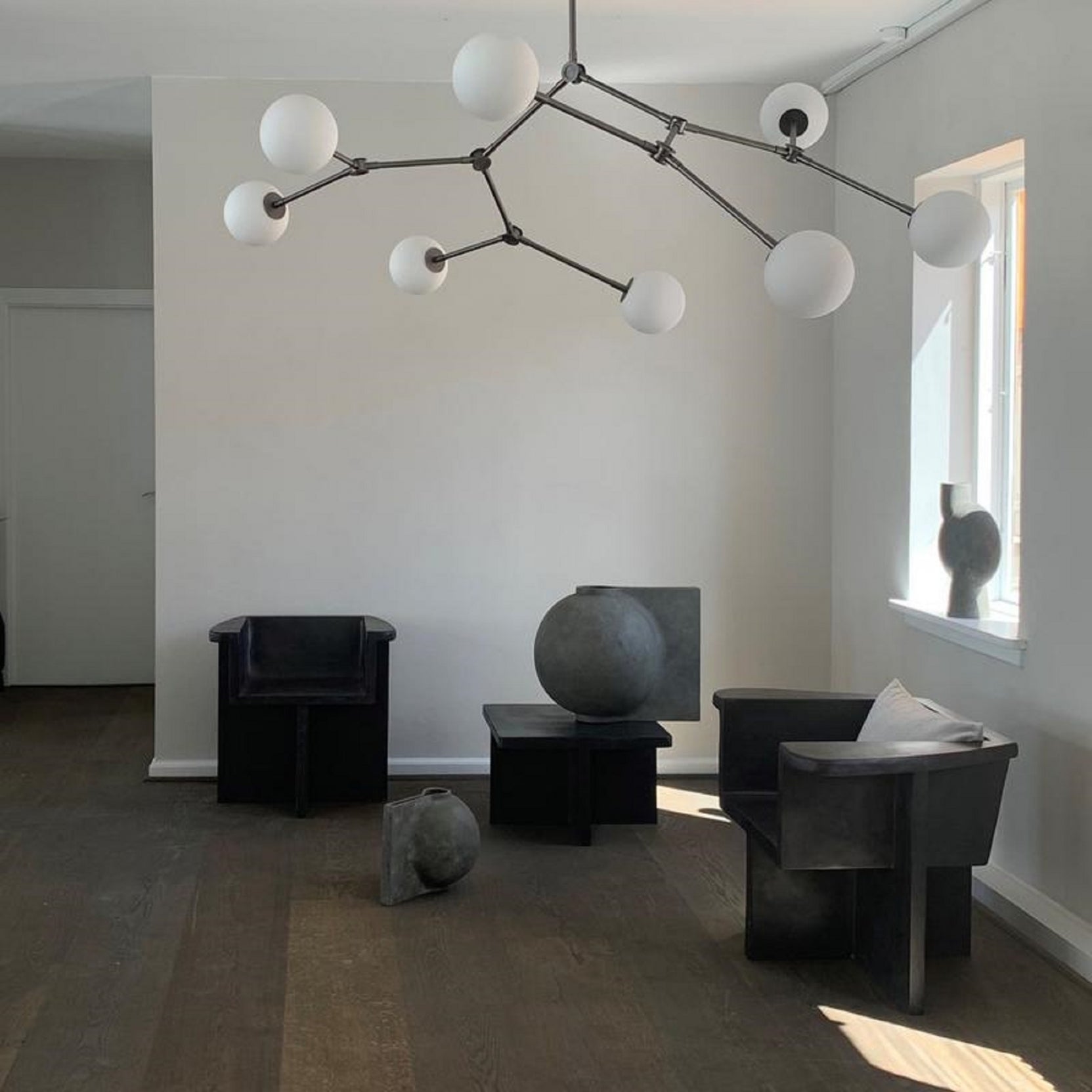 Halo Chandelier Verre Noir Boule Moderne Salon - Neutralighting