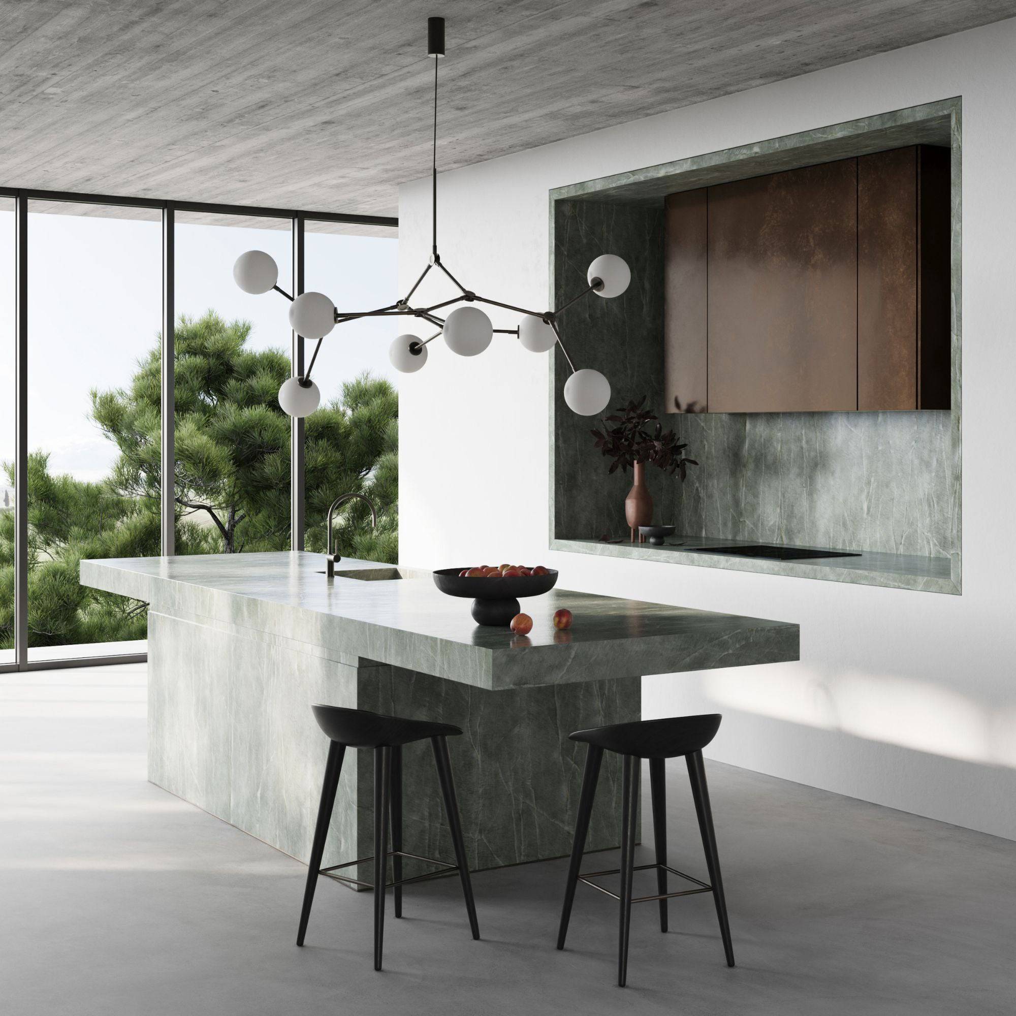 Halo Chandelier Verre Noir Boule Moderne Salon - Neutralighting