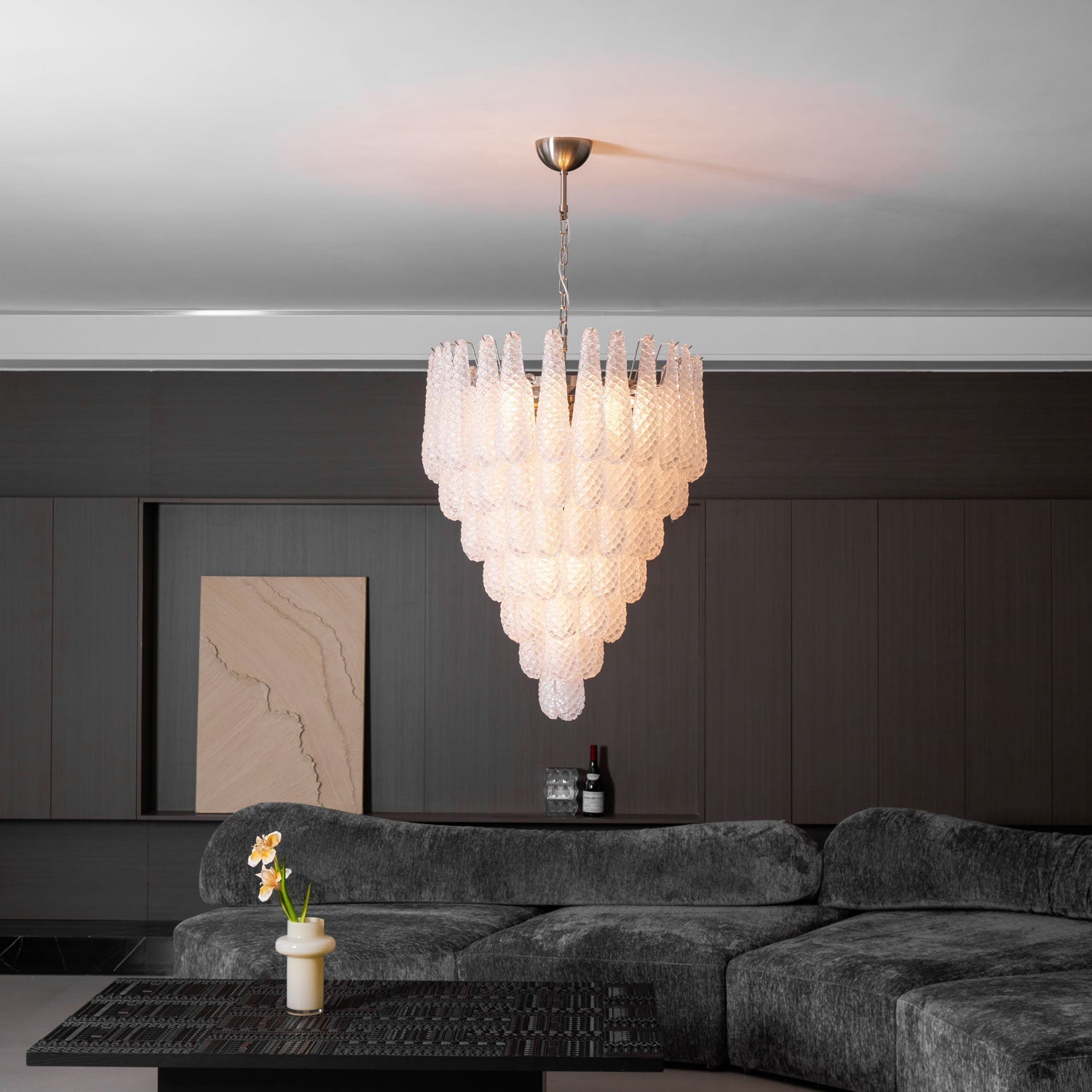 Aurora Chandelier Clear Droplets Murano Glass Waterfall Diamond - Letslighting