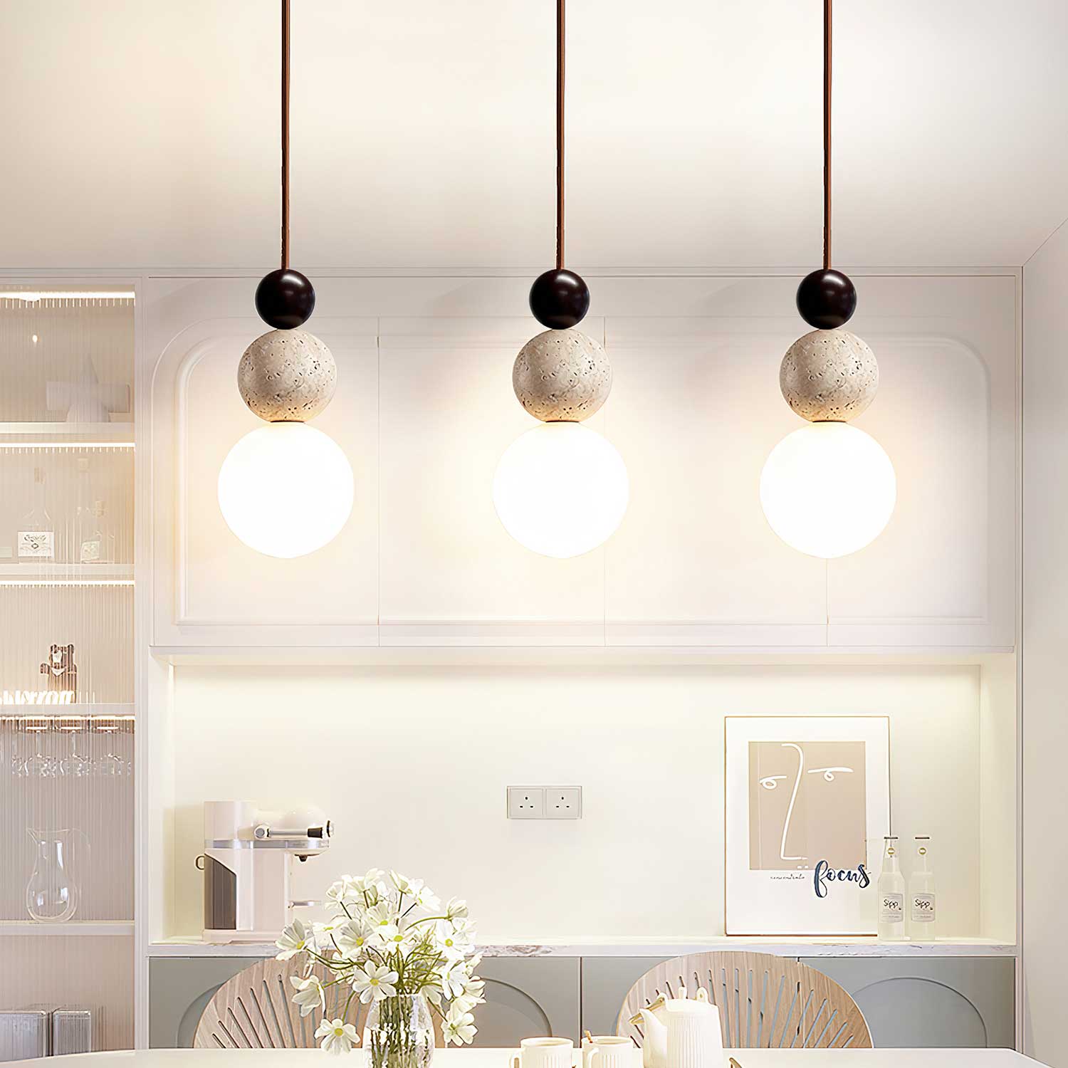 Ullaeia Sphère-Grappe Travertin Pendentif Lumière - Neutralighting