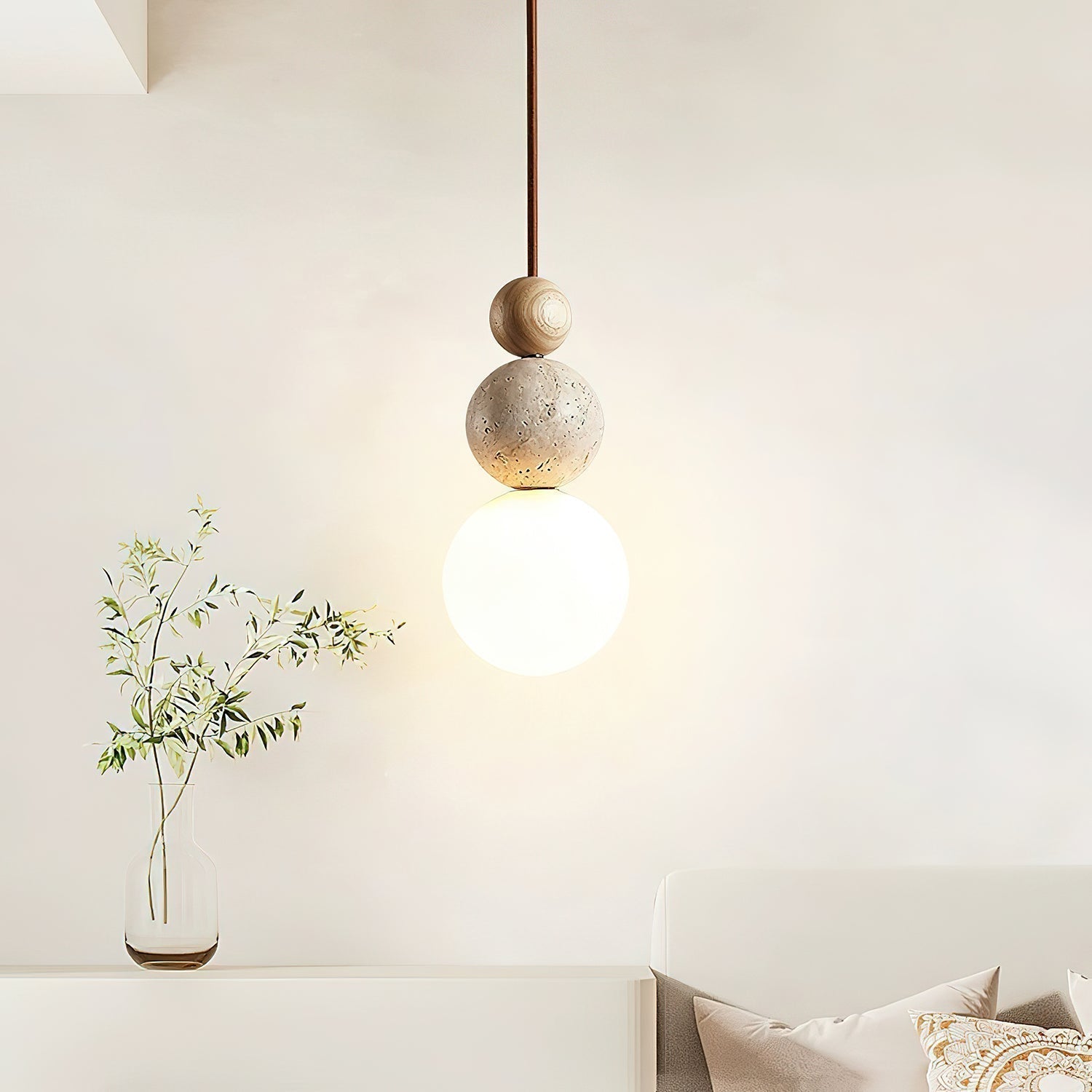 Ullaeia Sphère-Grappe Travertin Pendentif Lumière - Neutralighting