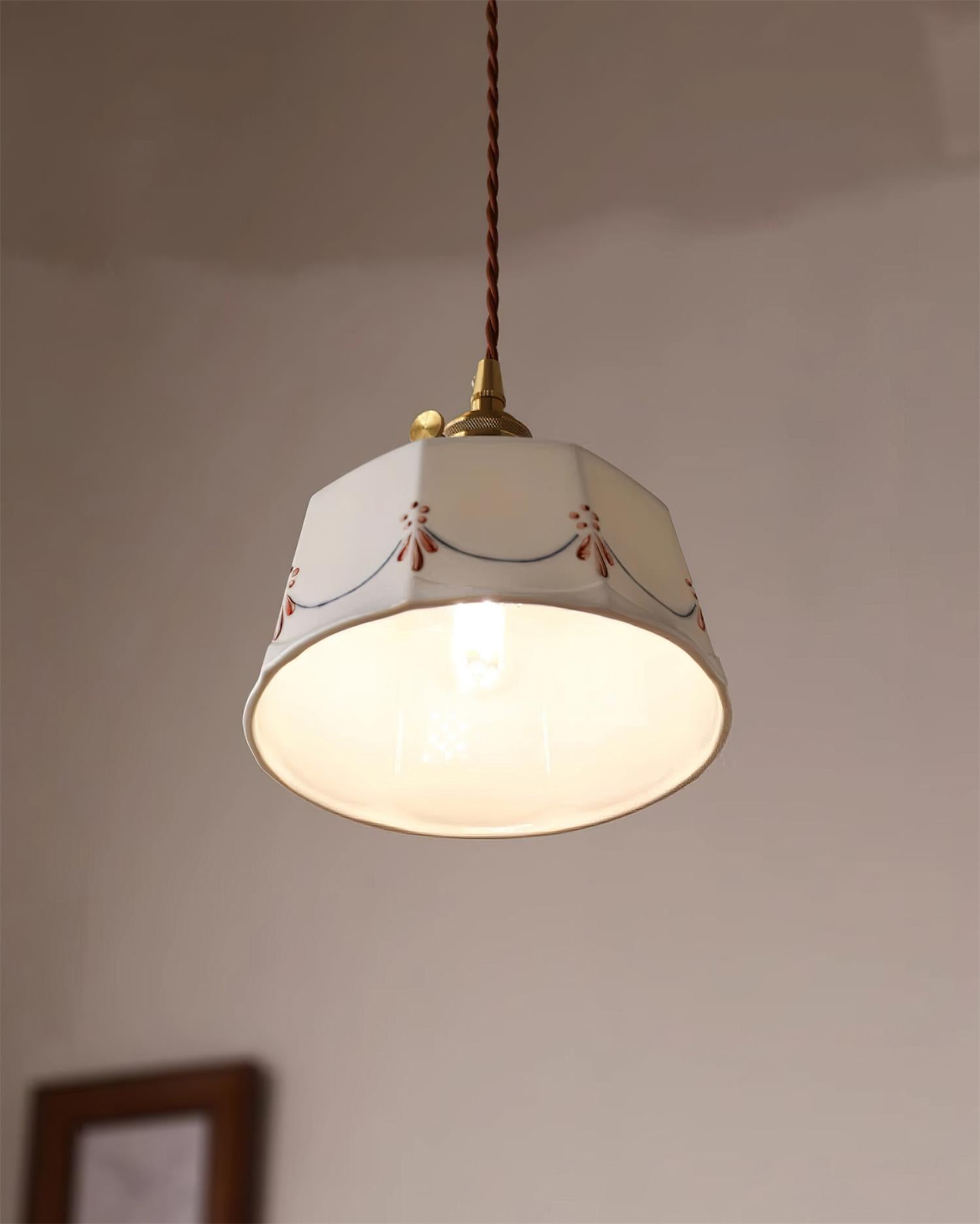 Eliana Suspension Main Peint Florale Verre Vintage - Neutralighting