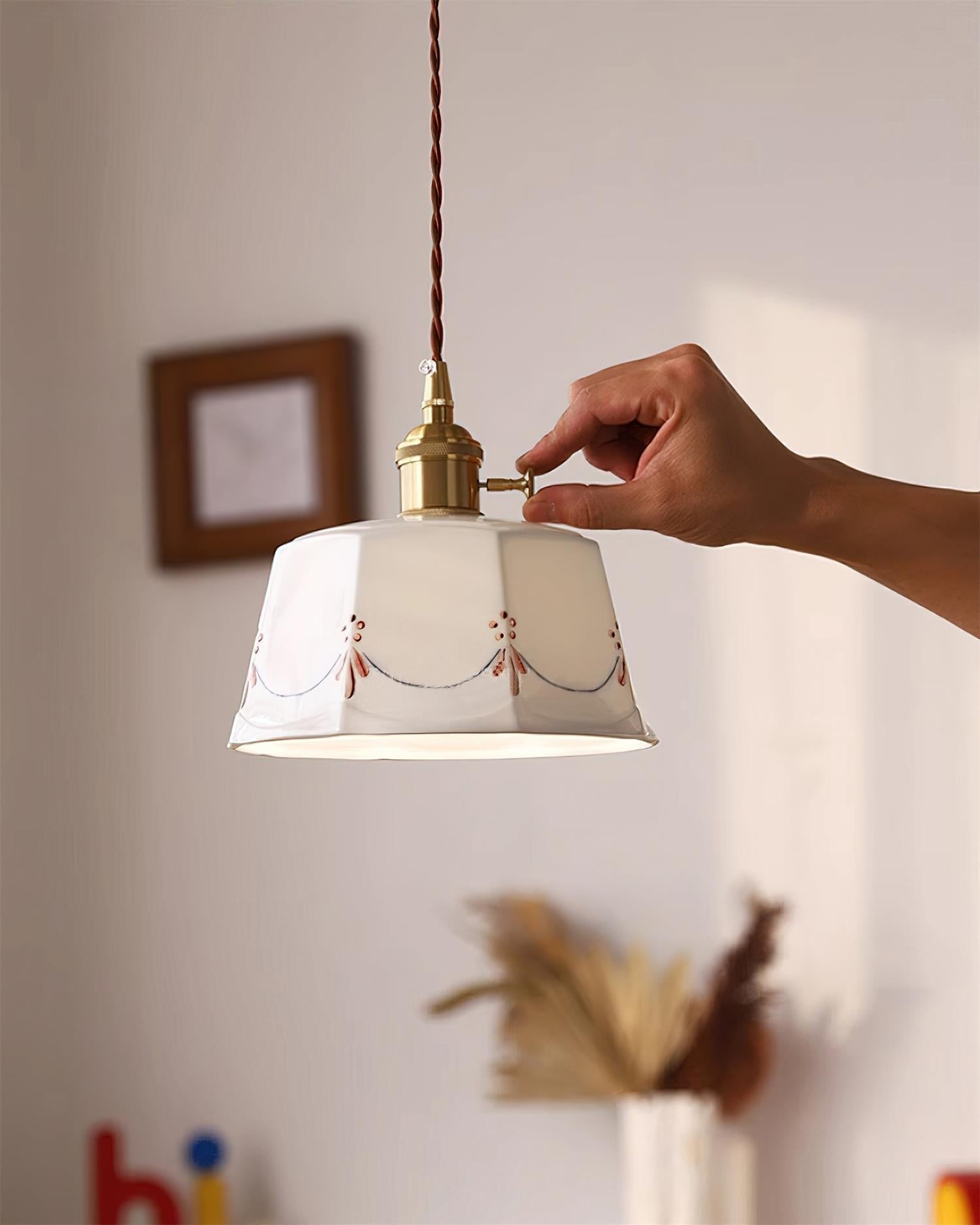 Eliana Suspension Main Peint Florale Verre Vintage - Neutralighting