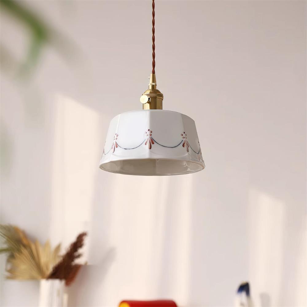 Eliana Suspension Main Peint Florale Verre Vintage - Neutralighting