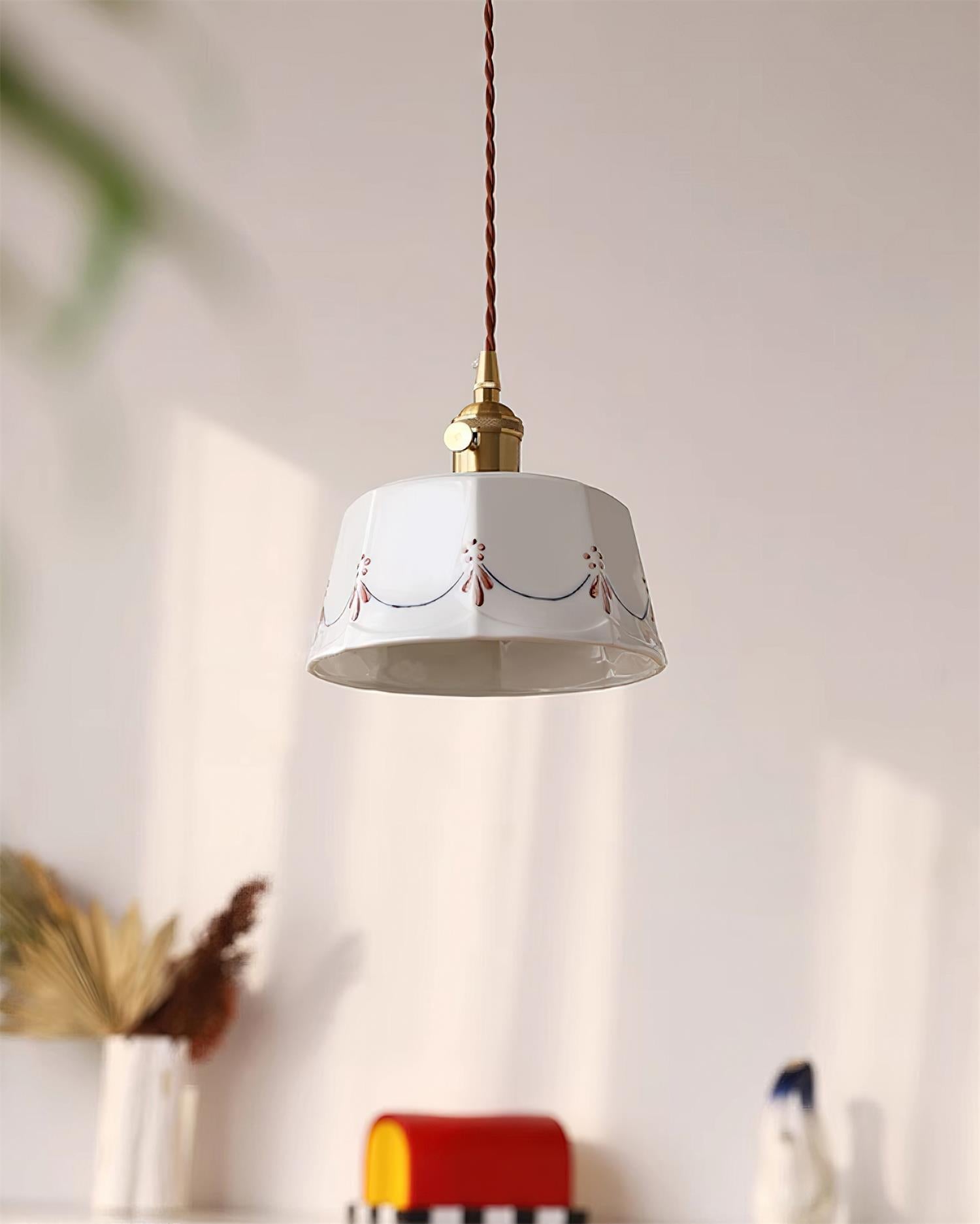 Eliana Suspension Main Peint Florale Verre Vintage - Neutralighting