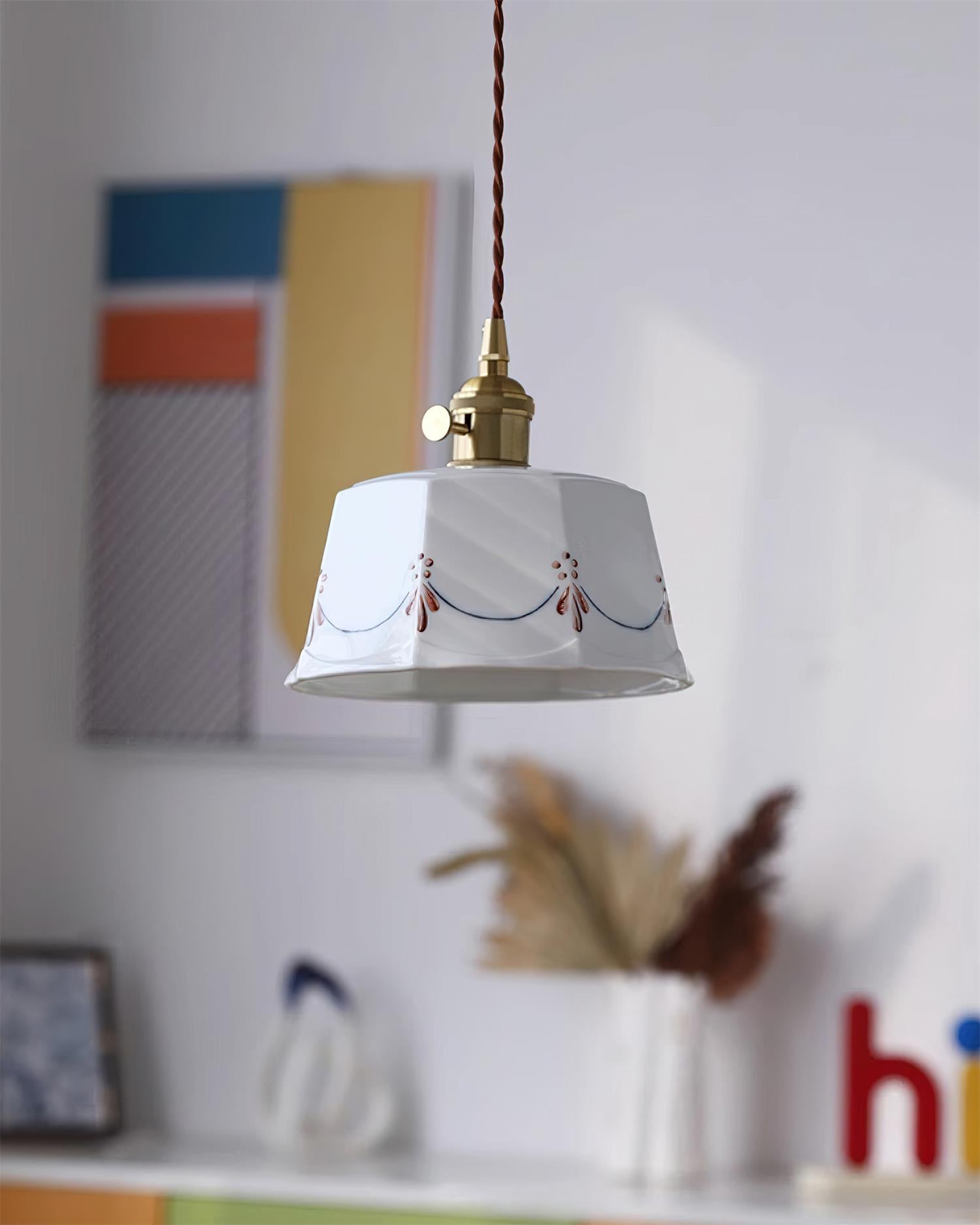 Eliana Suspension Main Peint Florale Verre Vintage - Neutralighting