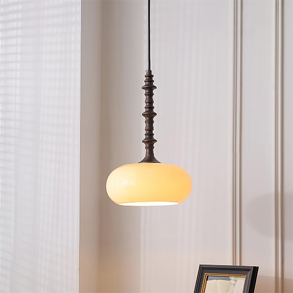 Lampe Pendante Abat-jour en Verre Blanc Tourné Marron Vintage - Neutralighting