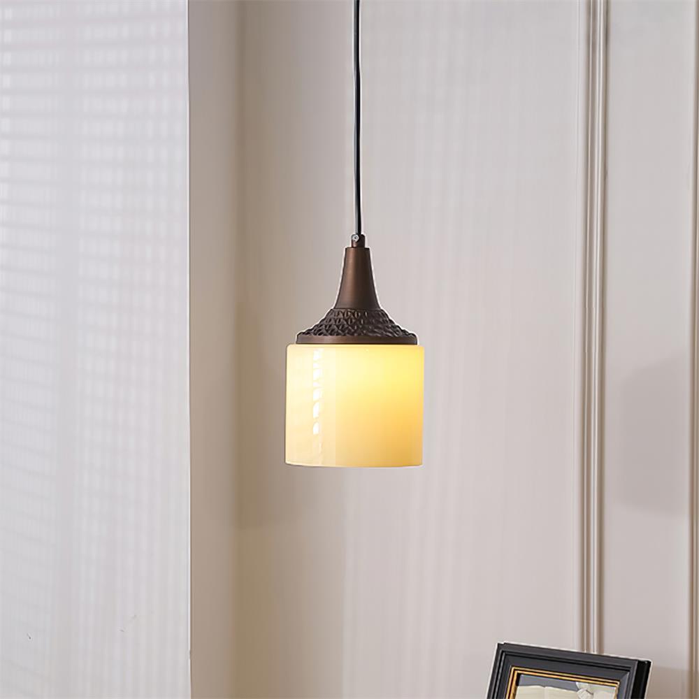 Lampe Pendante Abat-jour en Verre Blanc Tourné Marron Vintage - Neutralighting