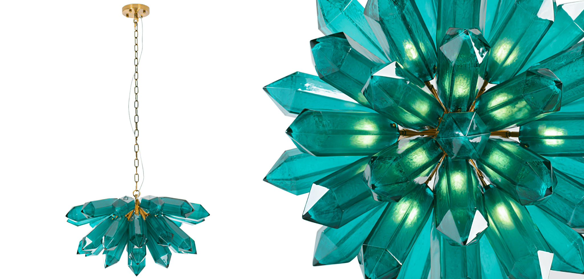 Aurora Chandelier Emerald Crystal Starburst Gold - Letslighting
