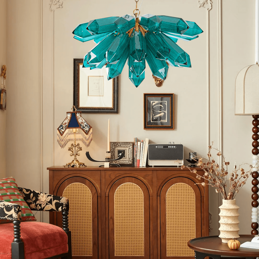 Aurora Chandelier Emerald Crystal Starburst Gold - Letslighting