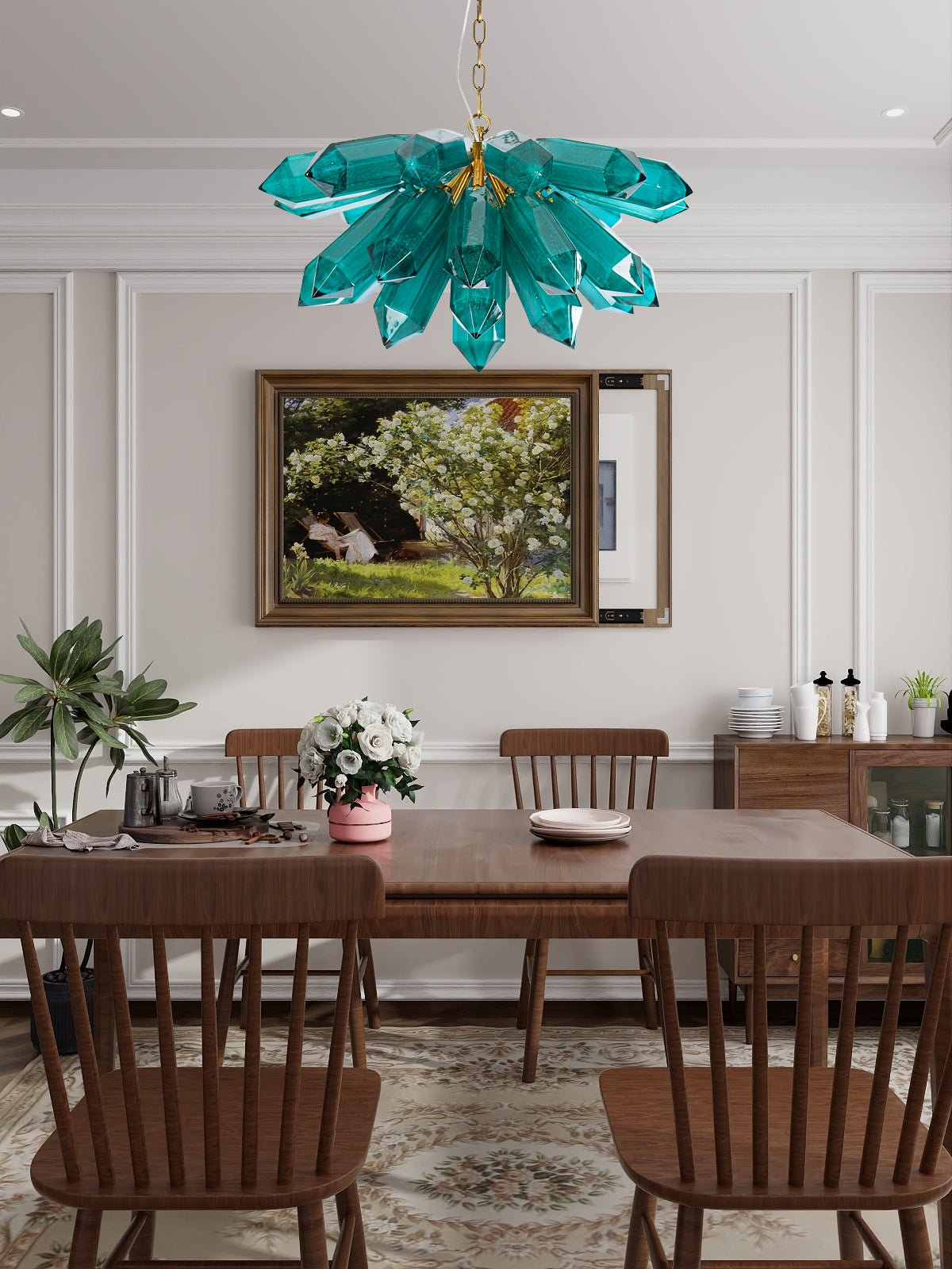 Aurora Chandelier Emerald Crystal Starburst Gold - Letslighting