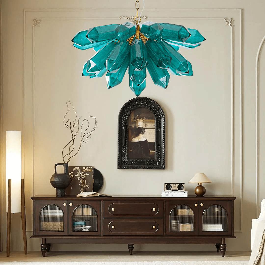 Aurora Chandelier Emerald Crystal Starburst Gold - Letslighting