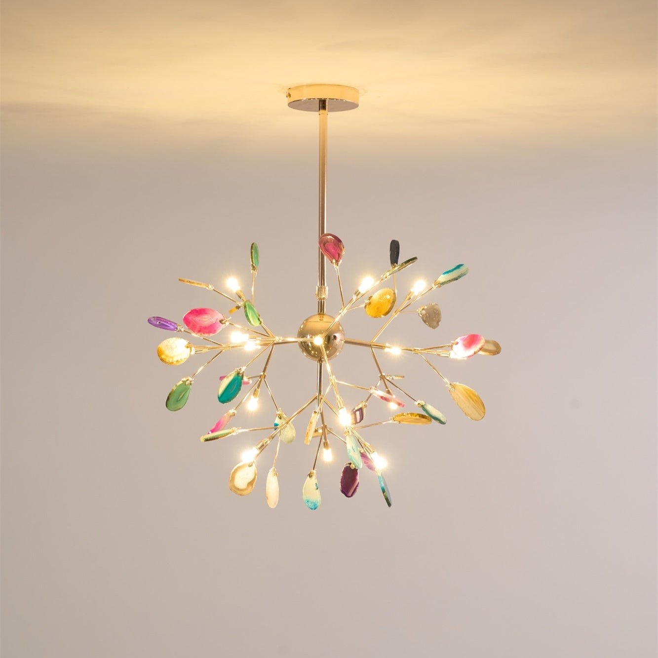 Lustra Chandelier Feuille Colorée Bras Dorés - Neutralighting