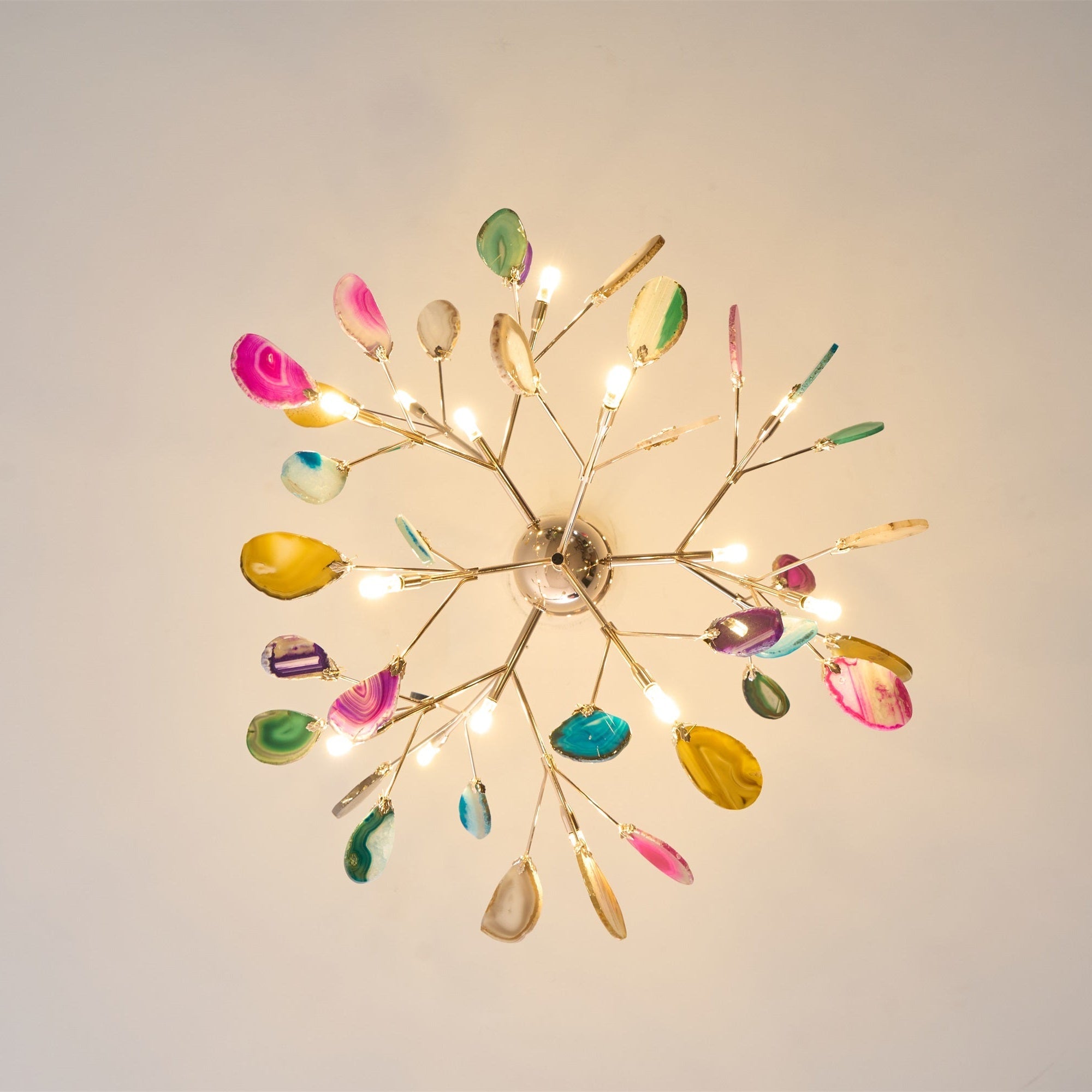 Lustra Chandelier Feuille Colorée Bras Dorés - Neutralighting