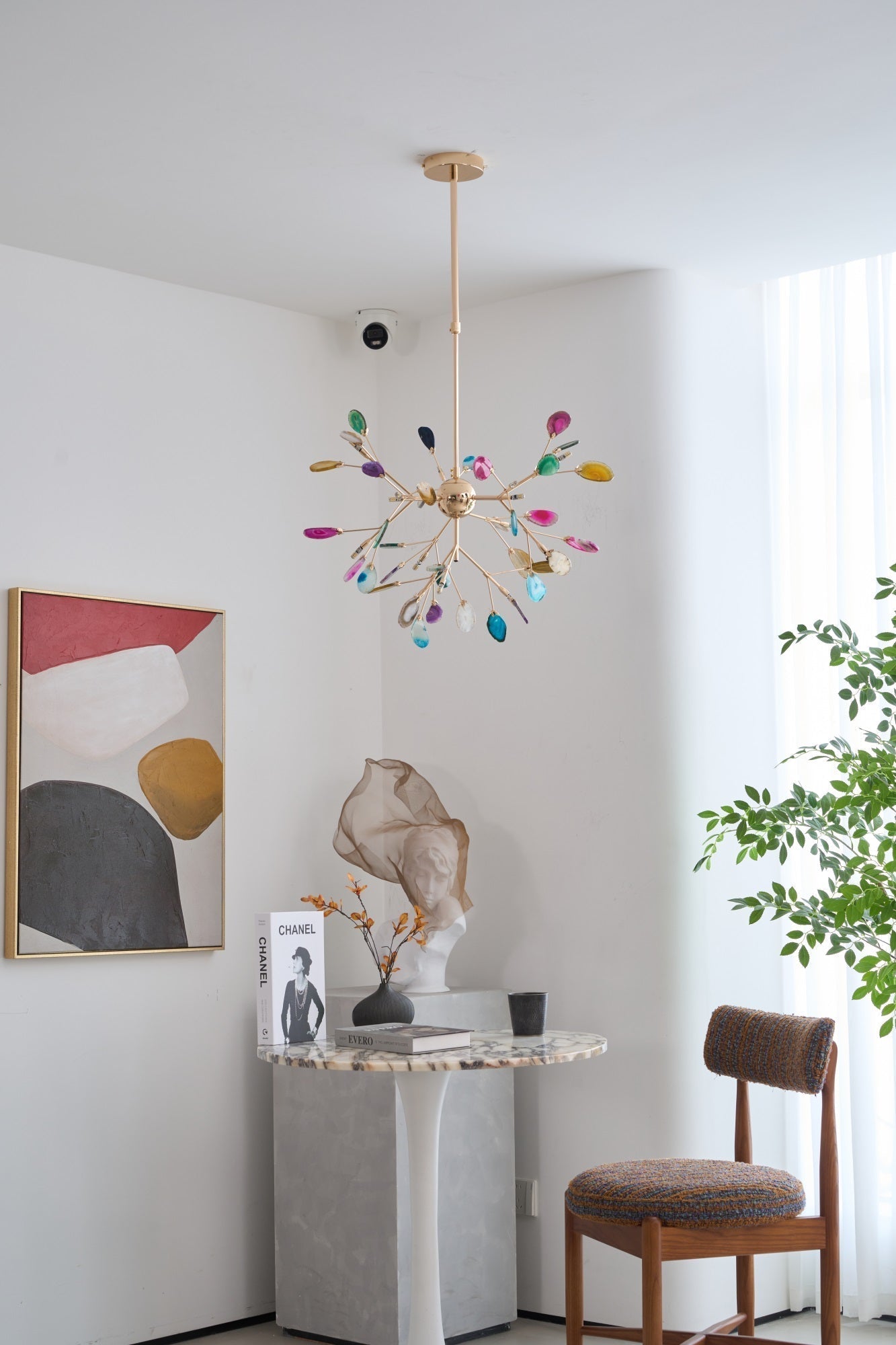 Lustra Chandelier Feuille Colorée Bras Dorés - Neutralighting