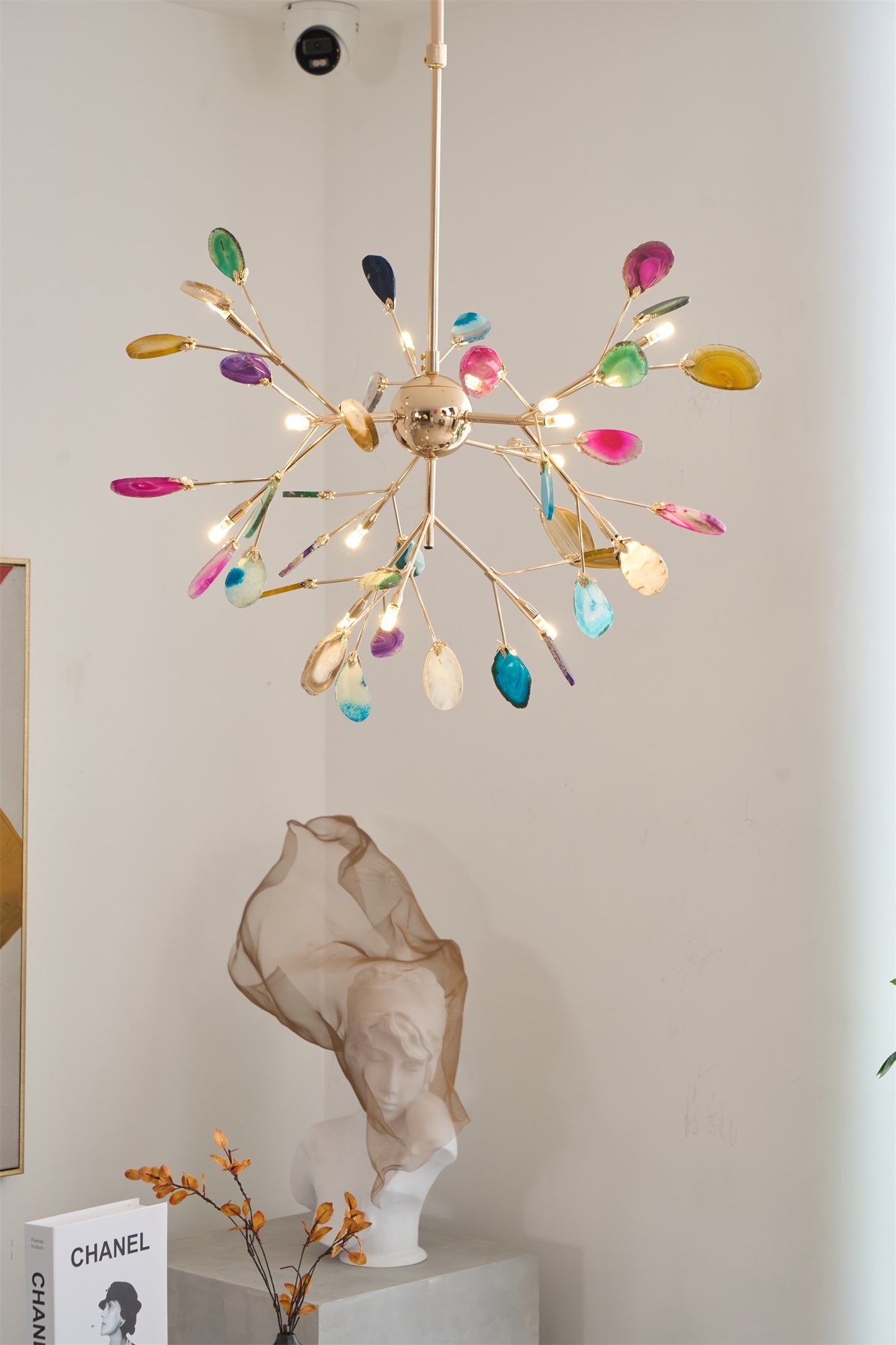 Lustra Chandelier Feuille Colorée Bras Dorés - Neutralighting