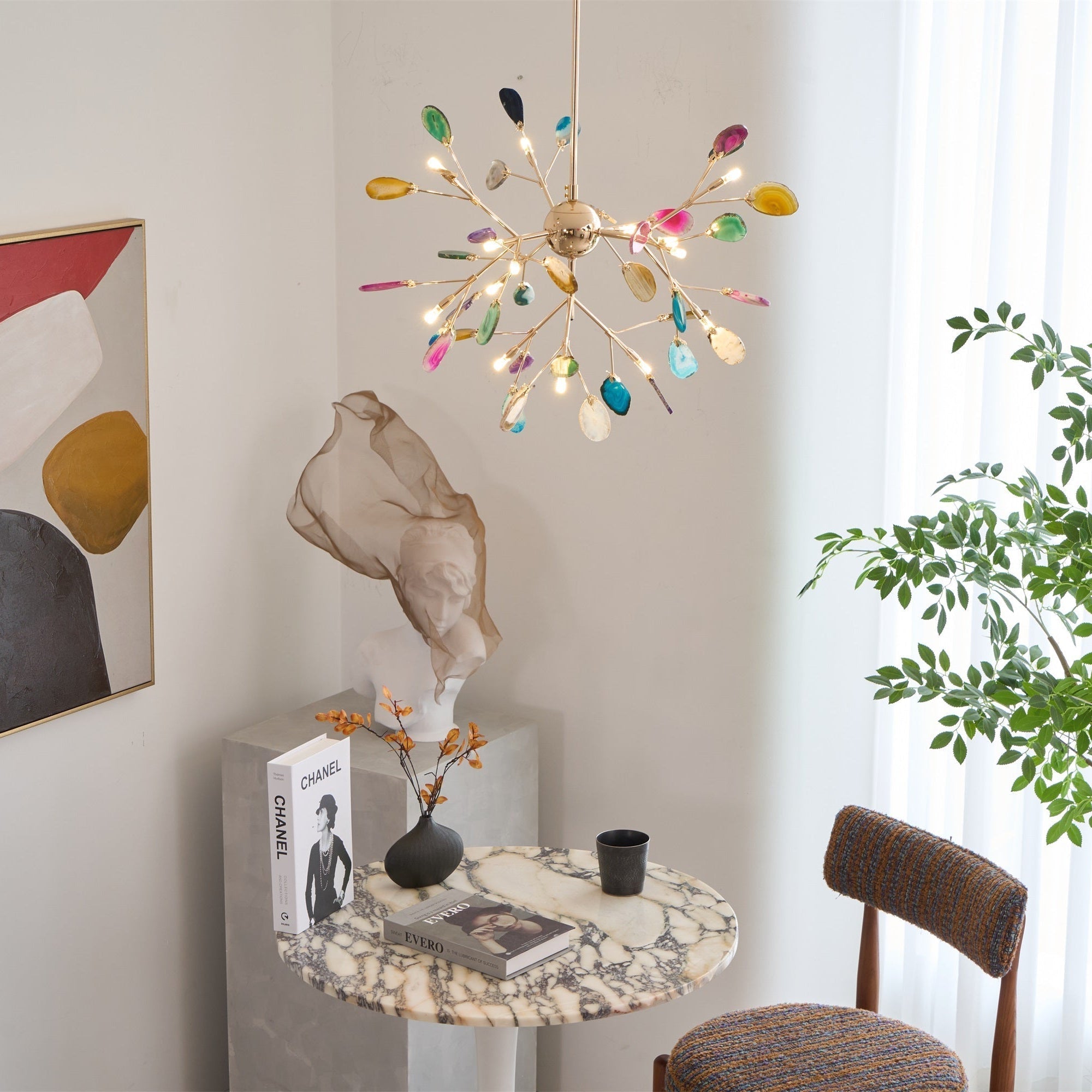 Lustra Chandelier Feuille Colorée Bras Dorés - Neutralighting