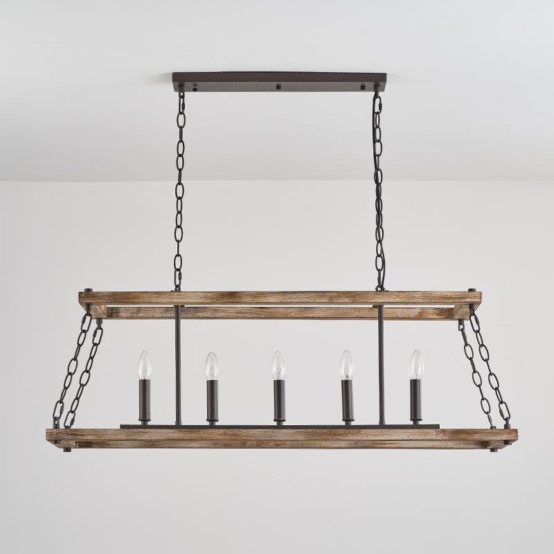 Ilcaryra Vintage Industrial Island Wood Metal Chandelier - Lamp Copper