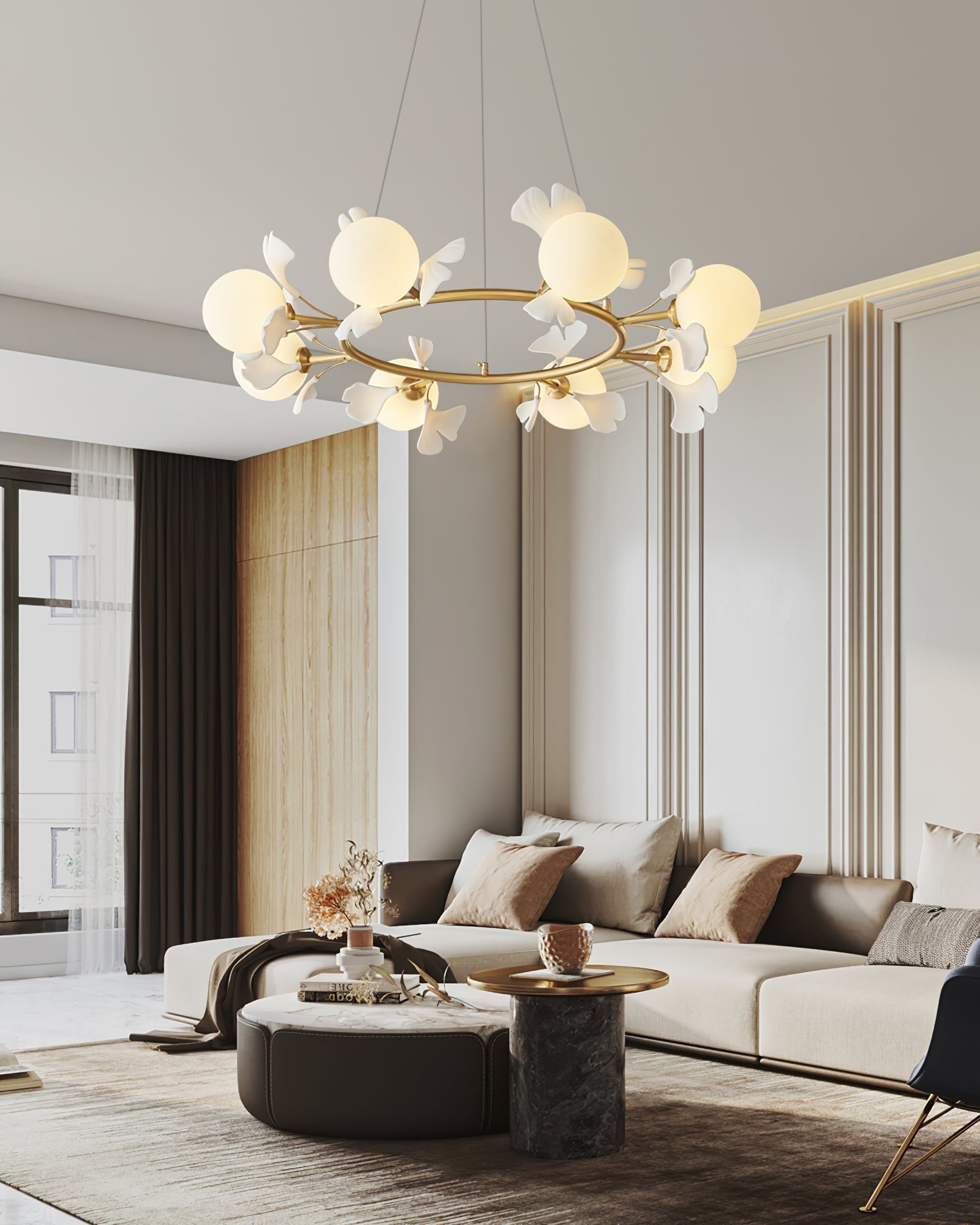 Olivia Chandelier en Céramique Florale et Laiton - Neutralighting