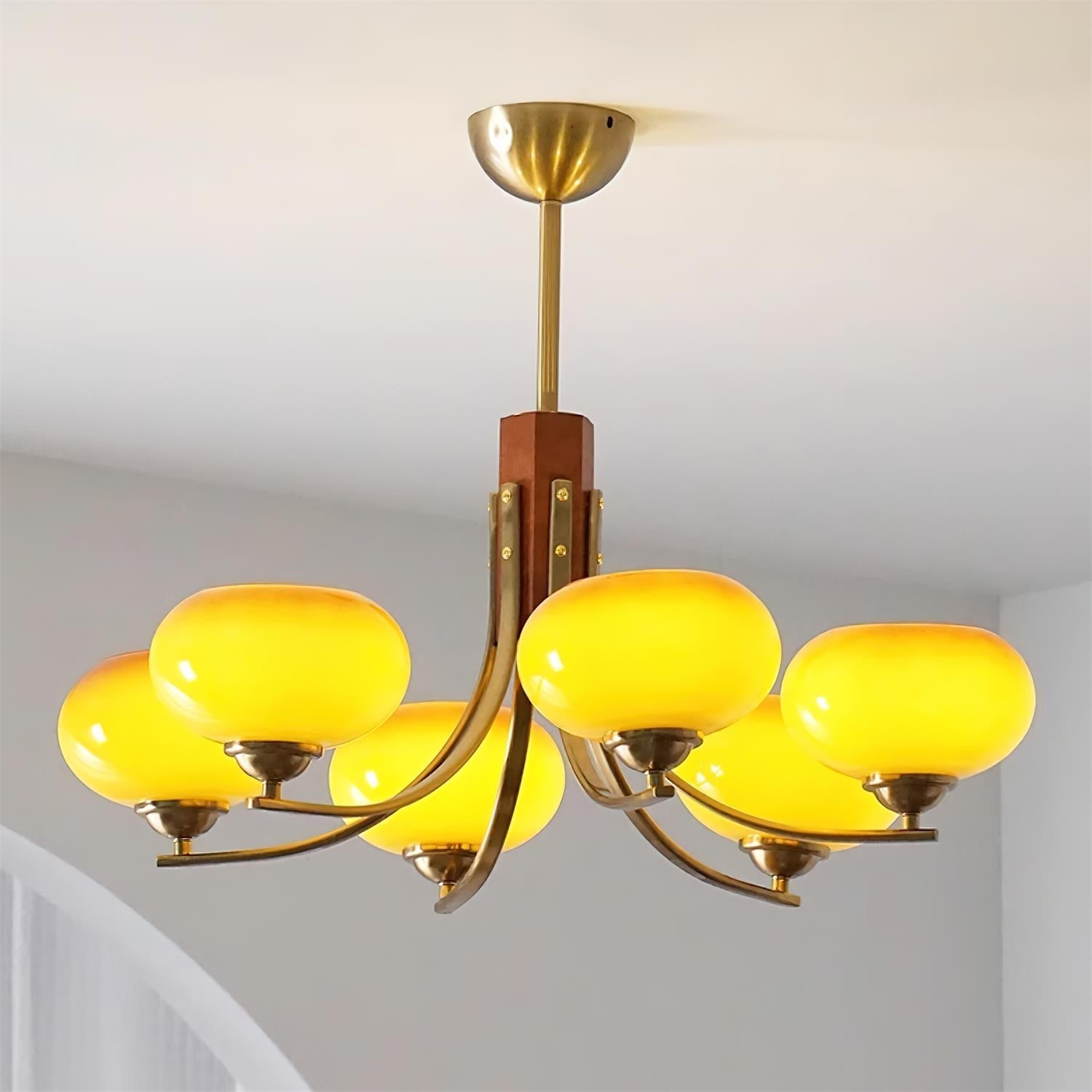 Auralyn Lustre Globe 6 Lumières Verre Ambre - Neutralighting