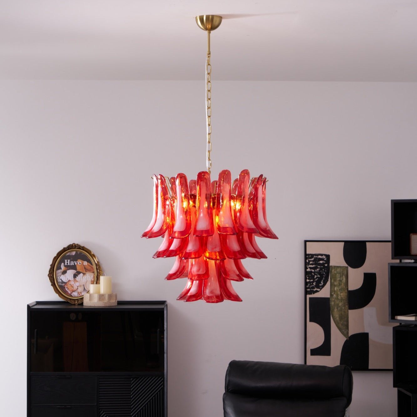 Aurora Chandelier Red Petal Glass Layered Artistic - Letslighting