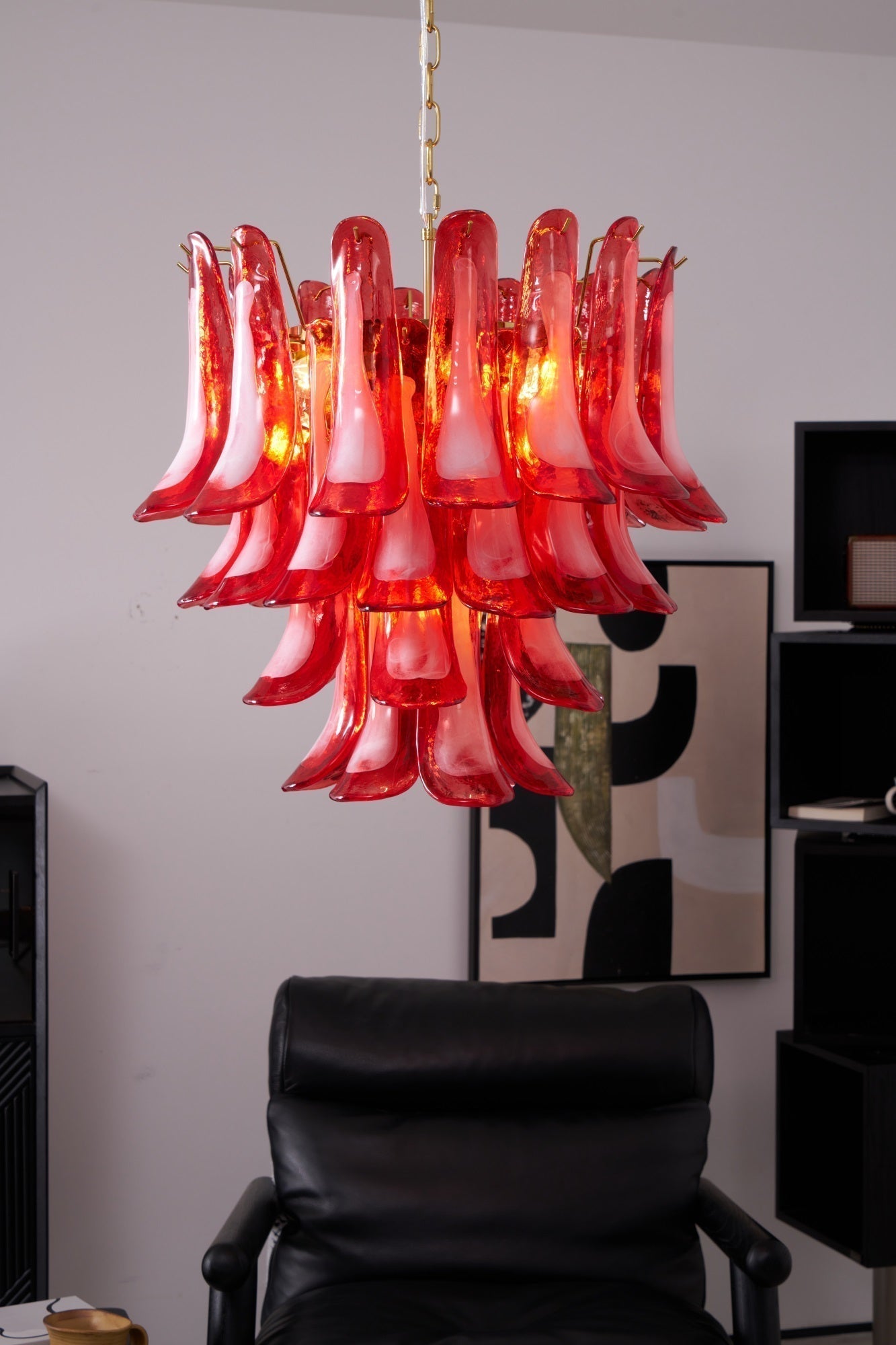 Aurora Chandelier Red Petal Glass Layered Artistic - Letslighting