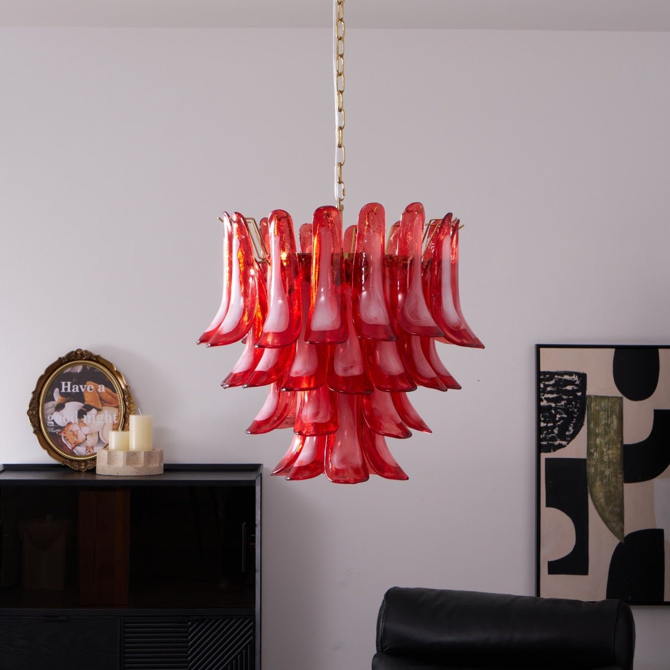 Aurora Chandelier Red Petal Glass Layered Artistic - Letslighting
