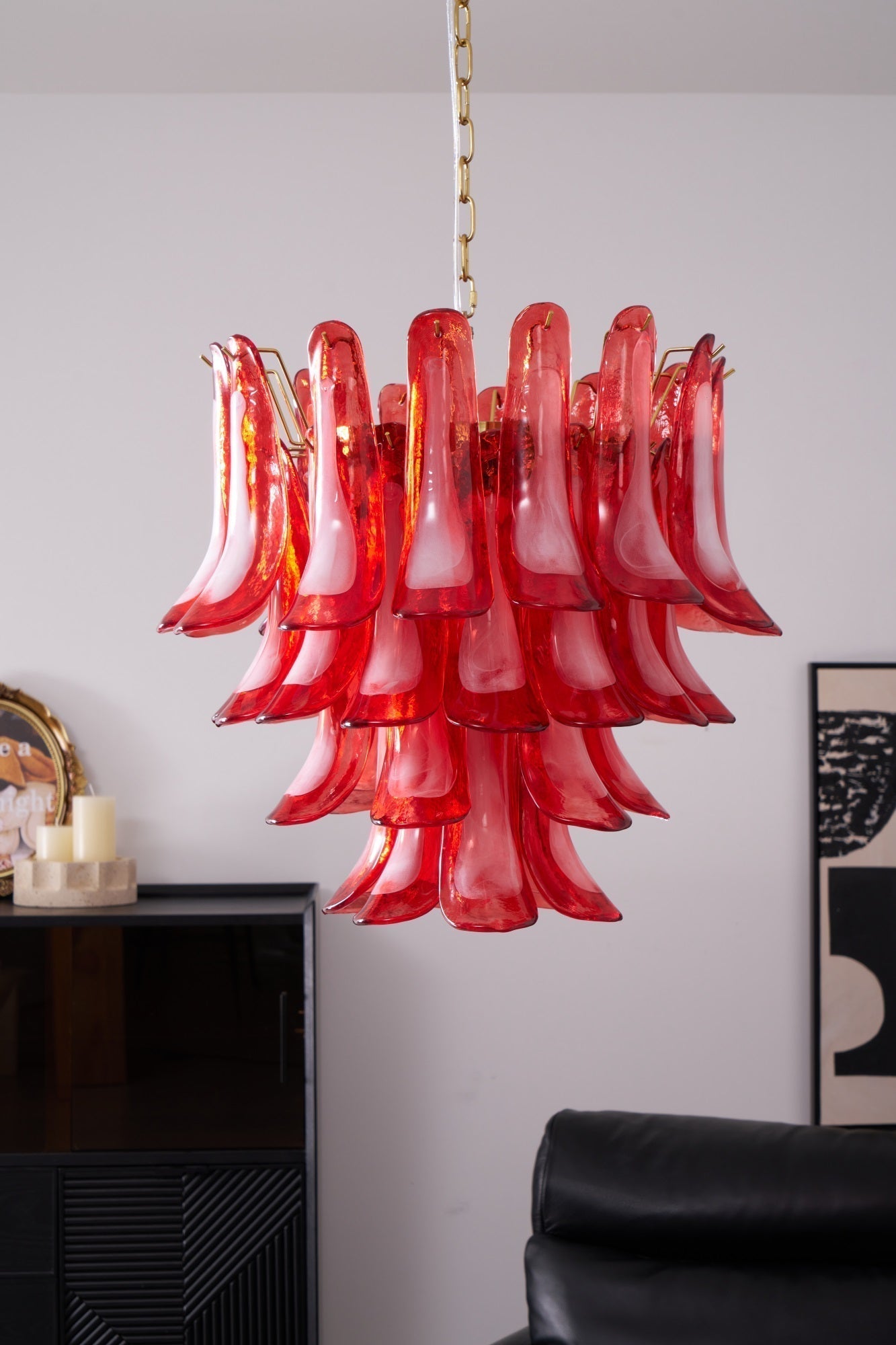 Aurora Chandelier Red Petal Glass Layered Artistic - Letslighting