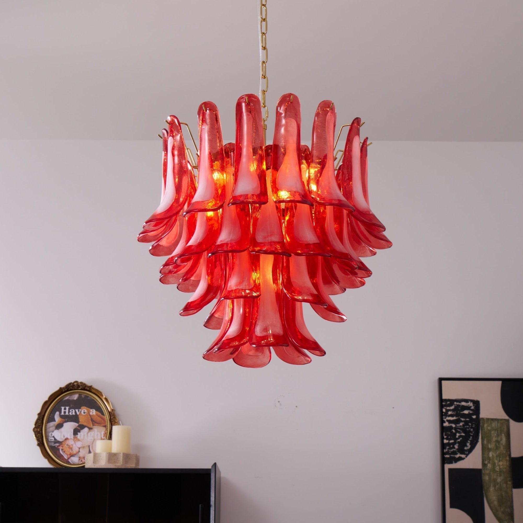Aurora Chandelier Red Petal Glass Layered Artistic - Letslighting