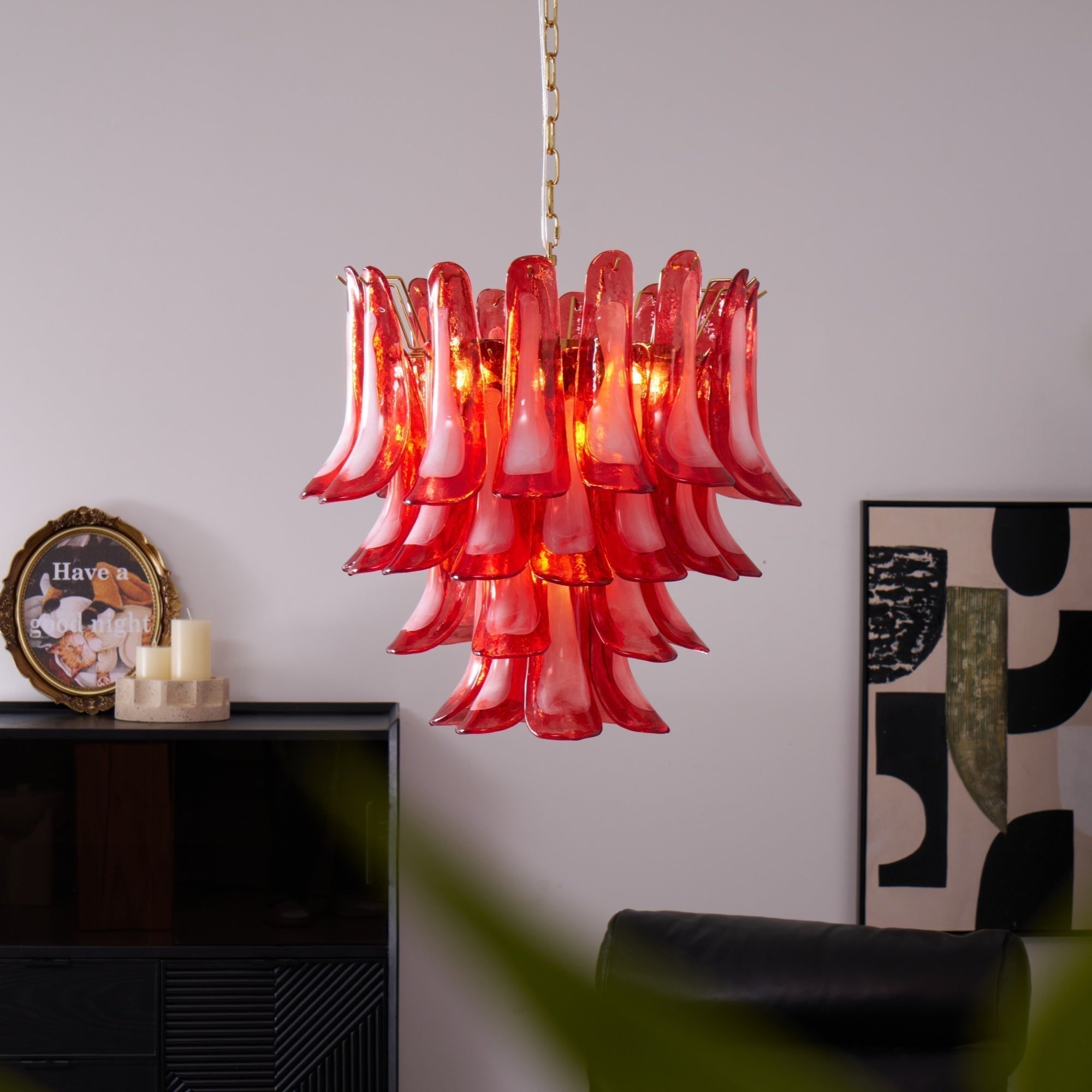 Aurora Chandelier Red Petal Glass Layered Artistic - Letslighting