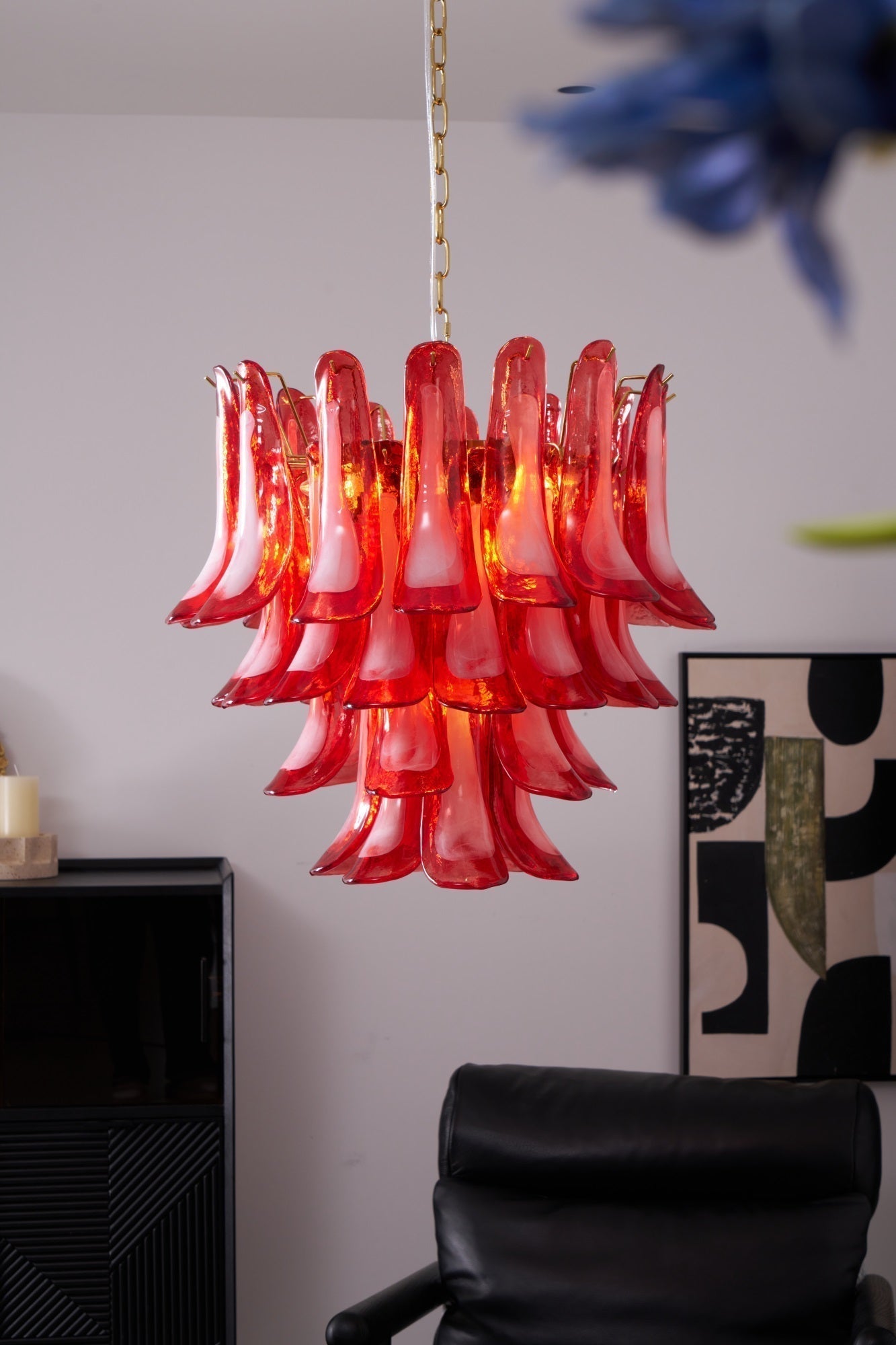 Aurora Chandelier Red Petal Glass Layered Artistic - Letslighting