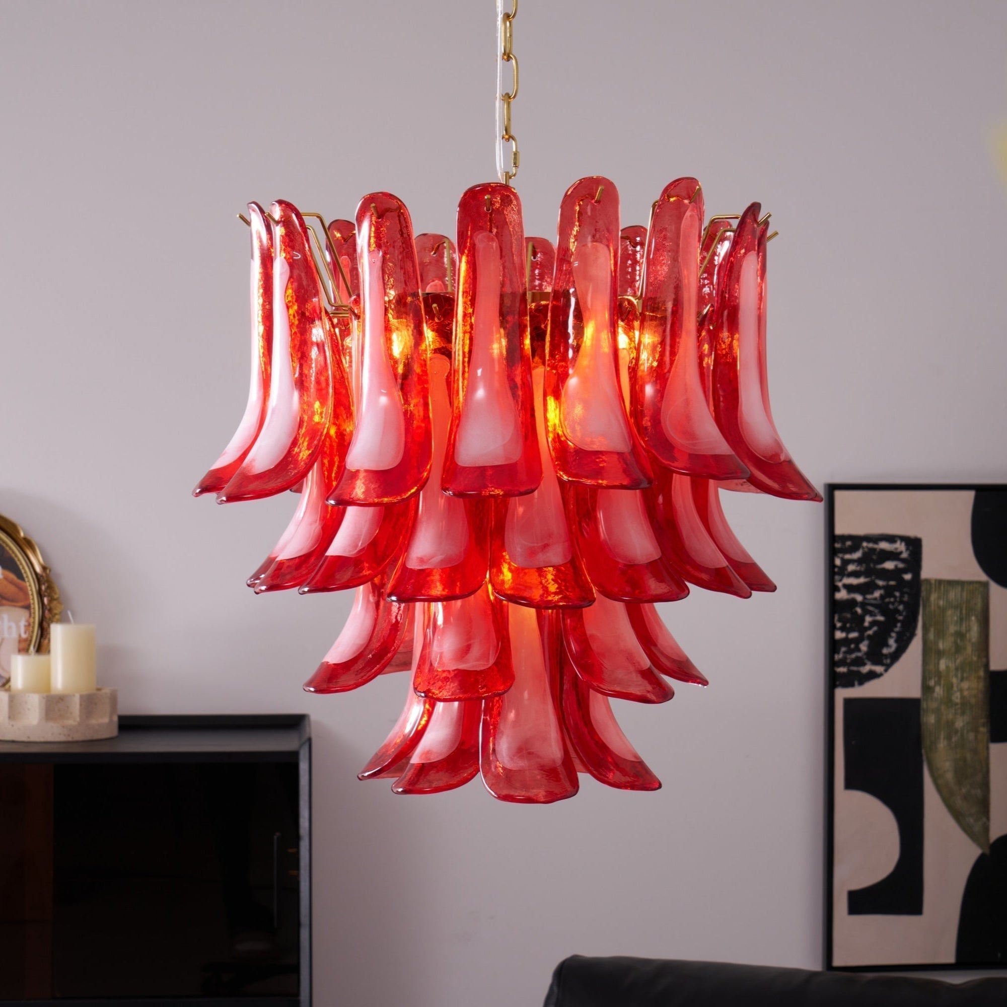 Aurora Chandelier Red Petal Glass Layered Artistic - Letslighting