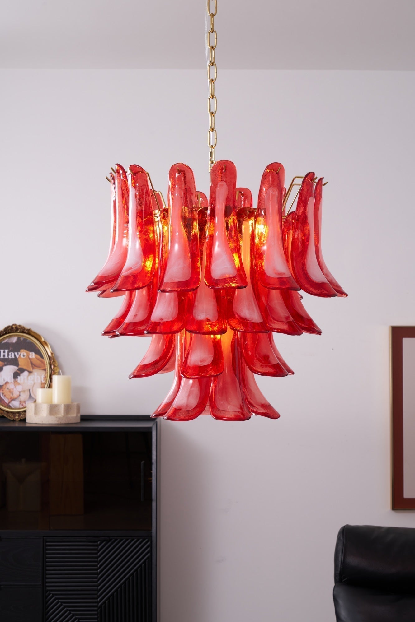 Aurora Chandelier Red Petal Glass Layered Artistic - Letslighting