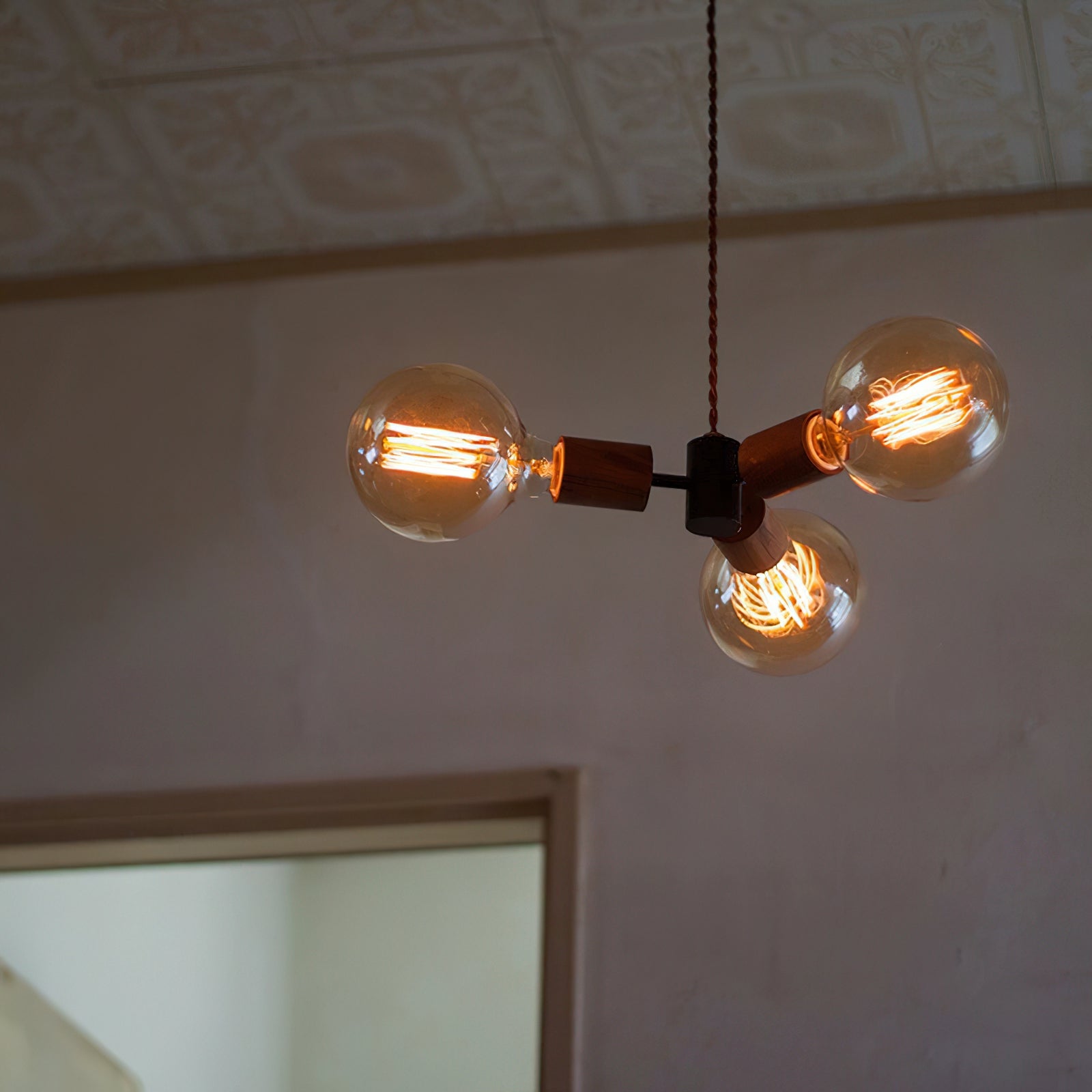Filotto Pendant Lamp Exposed Bulb Wood Industrial - Letslighting