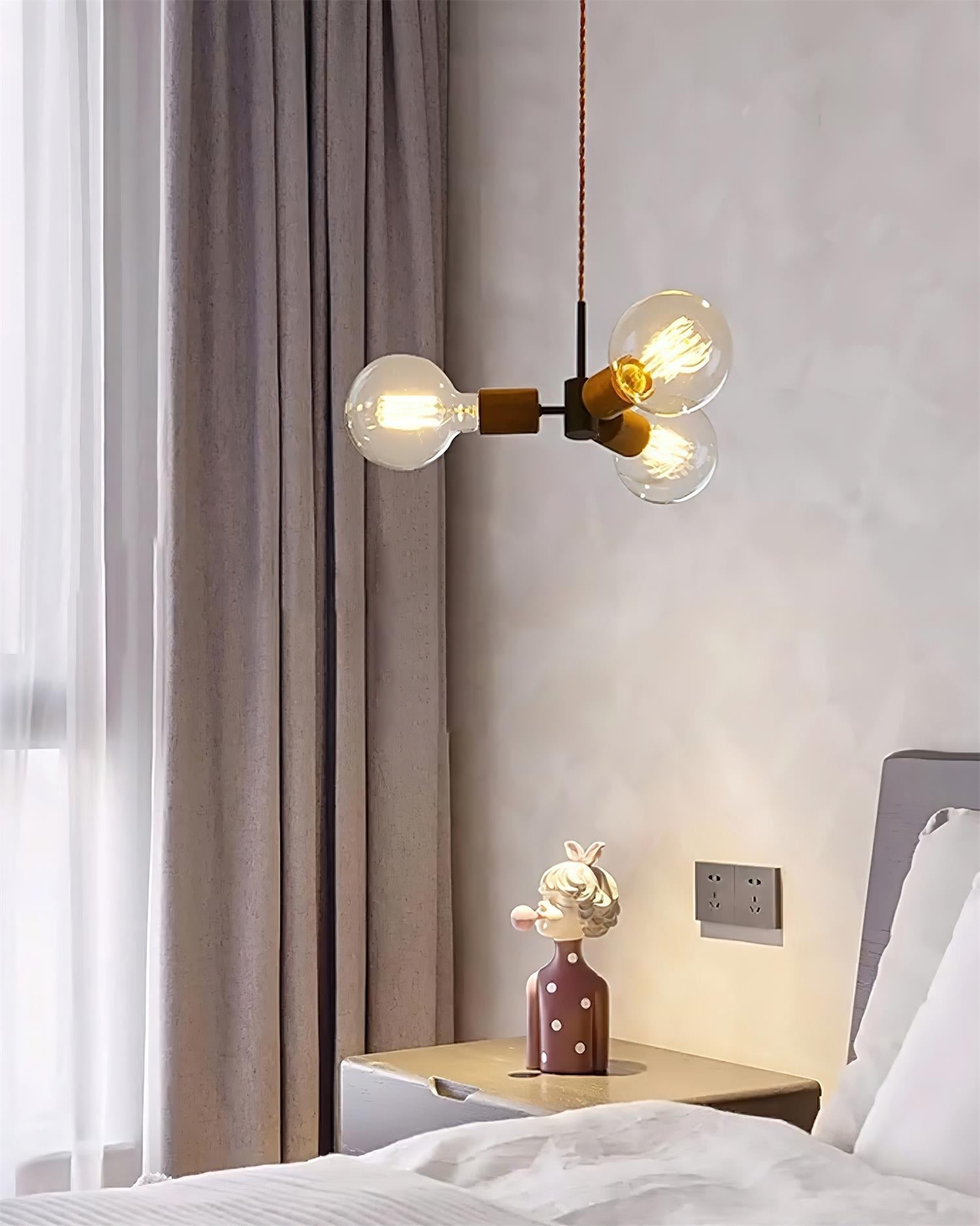 Filotto Pendant Lamp Exposed Bulb Wood Industrial - Letslighting