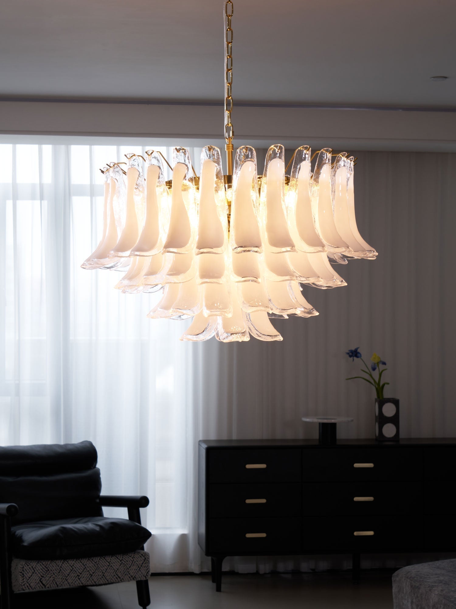 Aurora Chandelier Pink Glass Leaf Layered Floral Glamour - Letslighting