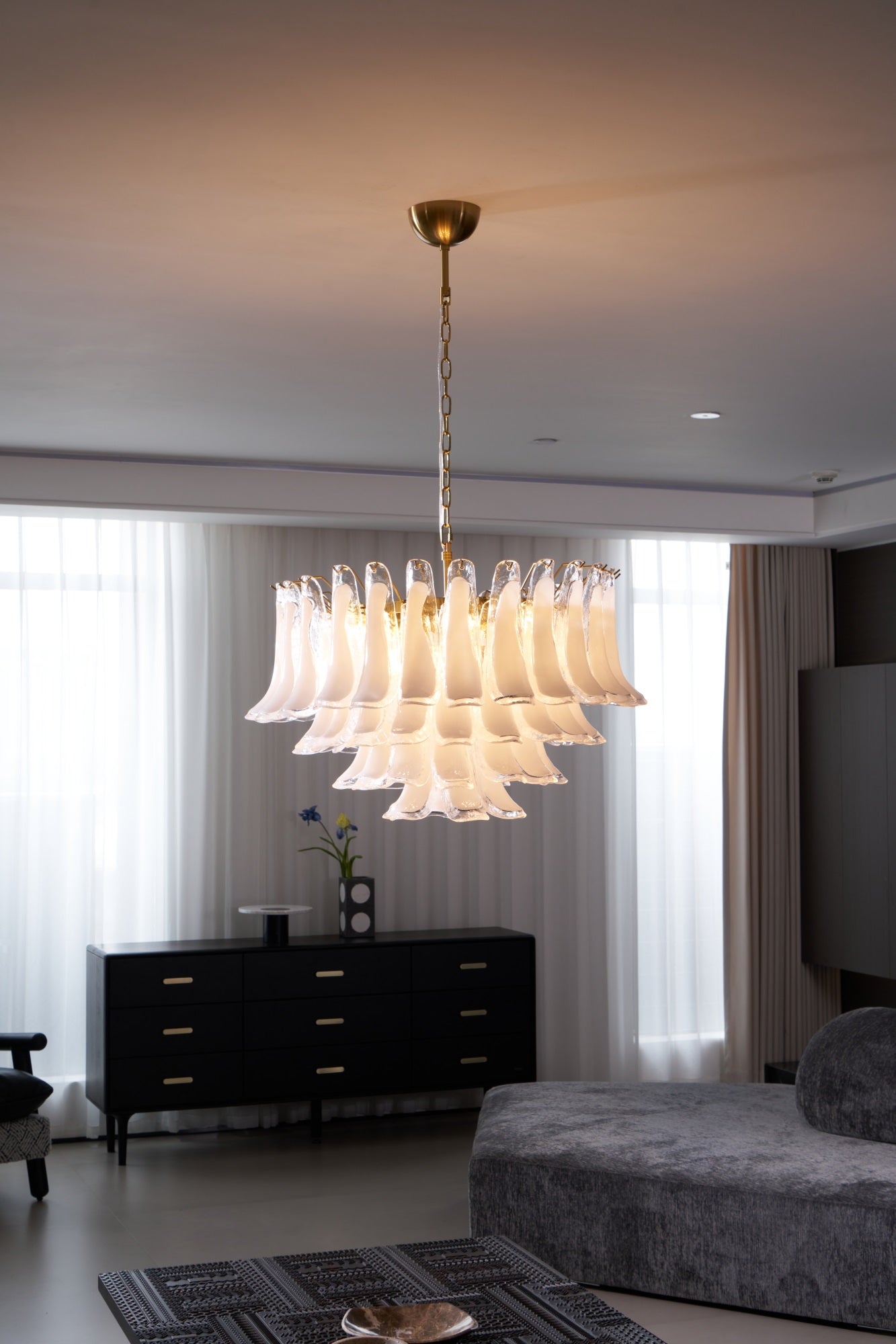 Aurora Chandelier Pink Glass Leaf Layered Floral Glamour - Letslighting