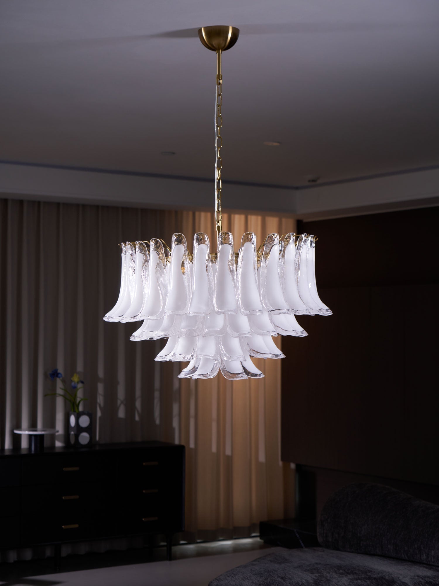 Aurora Chandelier Pink Glass Leaf Layered Floral Glamour - Letslighting